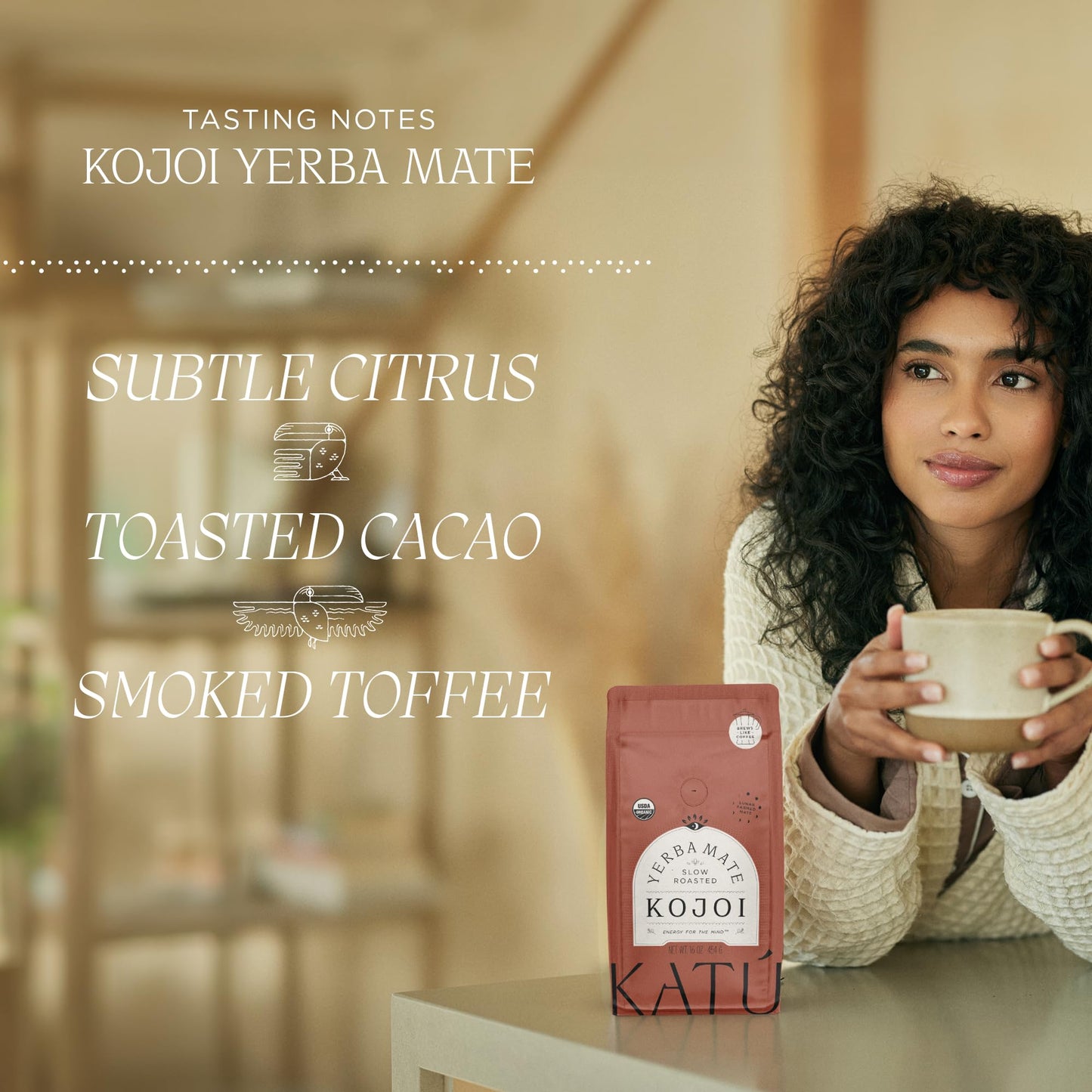Katú Kojoi Yerba Mate Tea 16oz Loose Leaf Slow Roasted Unsmoked Air Dried Organic Premium Aged Sweet Rich Tea Leaves Brews Like Coffee for Energy Boost