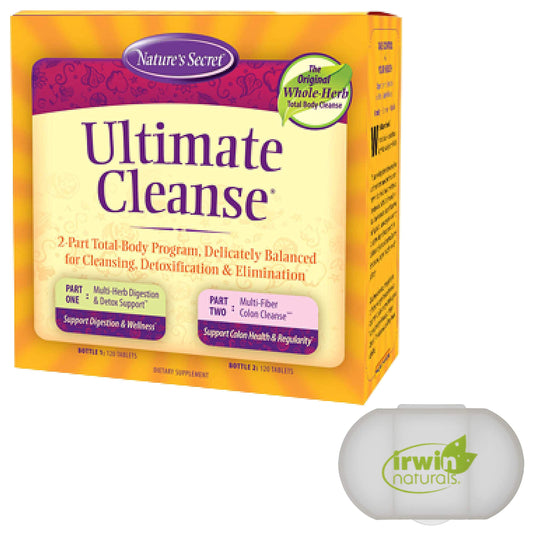 Nature's Secret 7 Day Ultimate Cleanse - 2 Part Total Body Cleanse Promotes Healthy Digestion & Elimination with Multi-Herb Detox Blend & Multi-Fiber Colon Cleanse, 240 Tablets, with a Pill Case