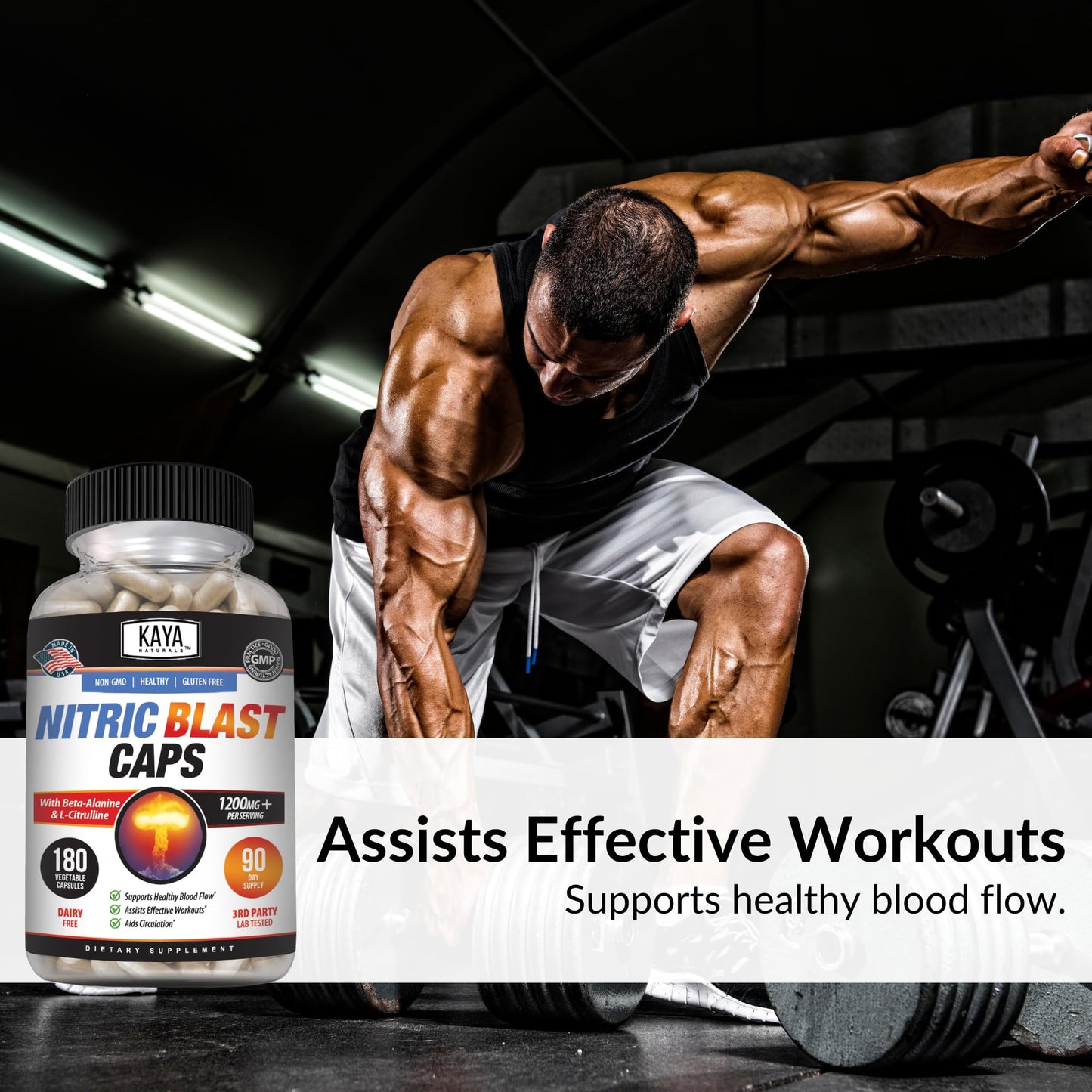 Kaya Naturals - Nitric Blast Potent All-Natural Herbal Supplement for Maximum Health Benefits | Pre-Workout | Increased Energy | Improved Nighttime Performance (180 Count (Pack of 1)