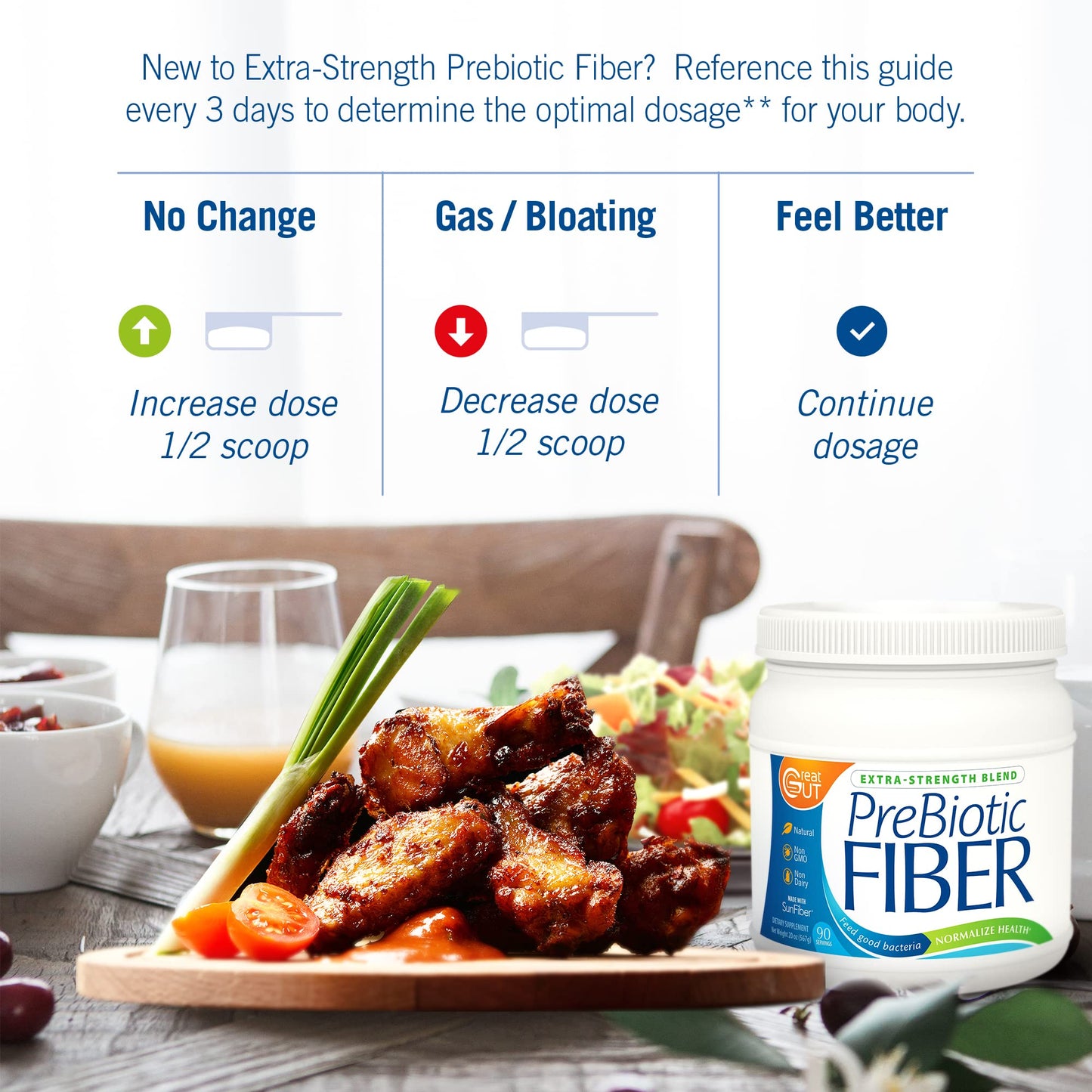 Great Gut - Prebiotic Fiber Powder, Unflavored Prebiotic Fiber with Sunfiber, 18.6 Ounces, 90 Servings