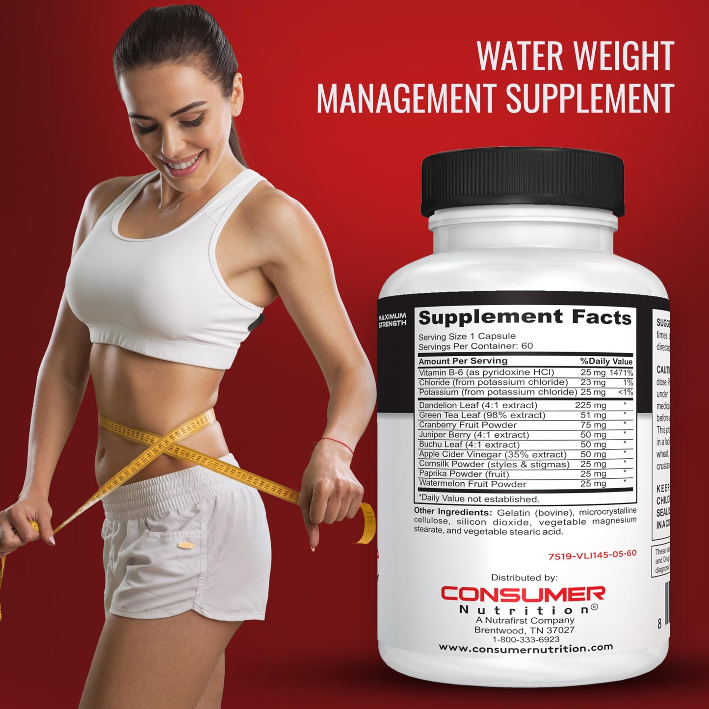 Diuretic Pills, Water Away Pills Maximum Strength - Bloat Defense Water Retention Pills for Women & Men with Apple Cider Vinegar, & Dandelion Leaf for Bloating & Water Weight 60 Capsules