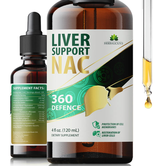 Liver Support NAC 360 Defence - Liquid Formula with NAC, Milk Thistle, Dandelion Root, Chicory, Turmeric, Chanca Piedra, Beet Root, and Zinc - Promotes Liver Detox and Cellular Health - 4 fl oz