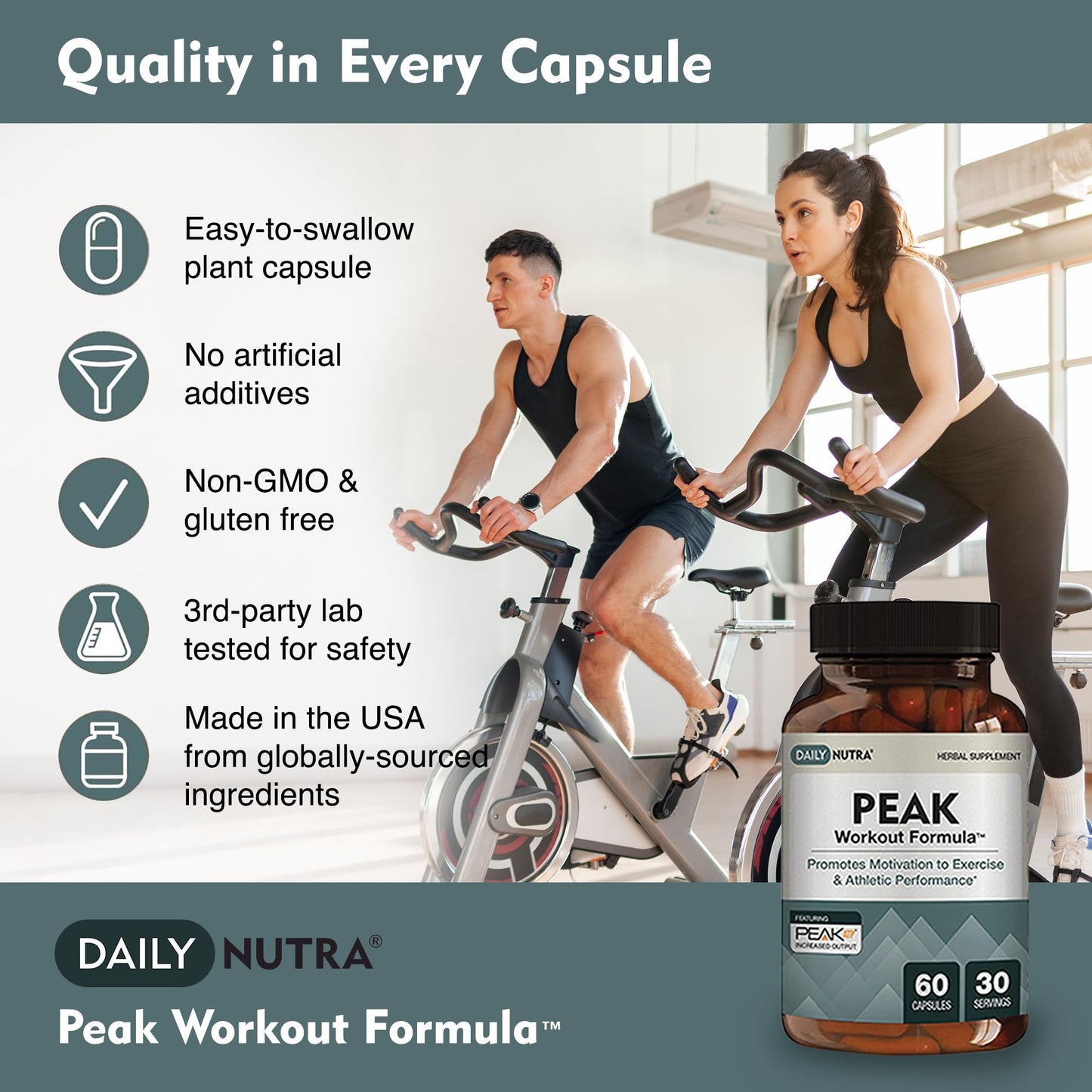 Peak Workout Formula - Refuel Motivation and Exercise Output | Pre-Workout and Recovery Supplement Featuring ATP, Boswellia, Ashwagandha, Green Tea Extract & Piperine (60 Capsules)