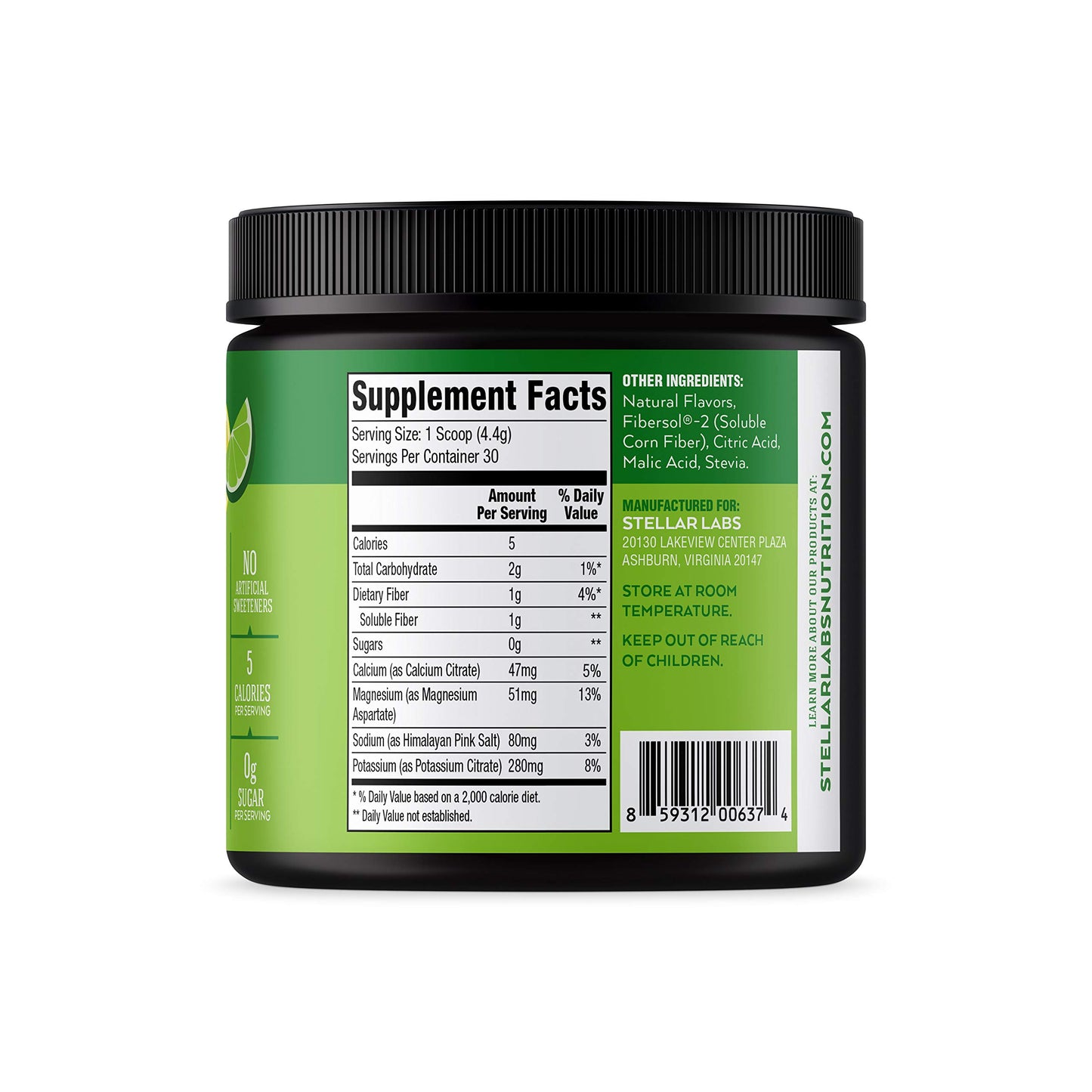 Stellar Labs Electrolyte Powder No Sugar | Low FODMAP Hydration Multiplier Powdered Drink Mix | Keto Friendly, Sugar Free, Non-GMO, Gluten Free Dehydration Relief | Lemon Lime, 30 Servings