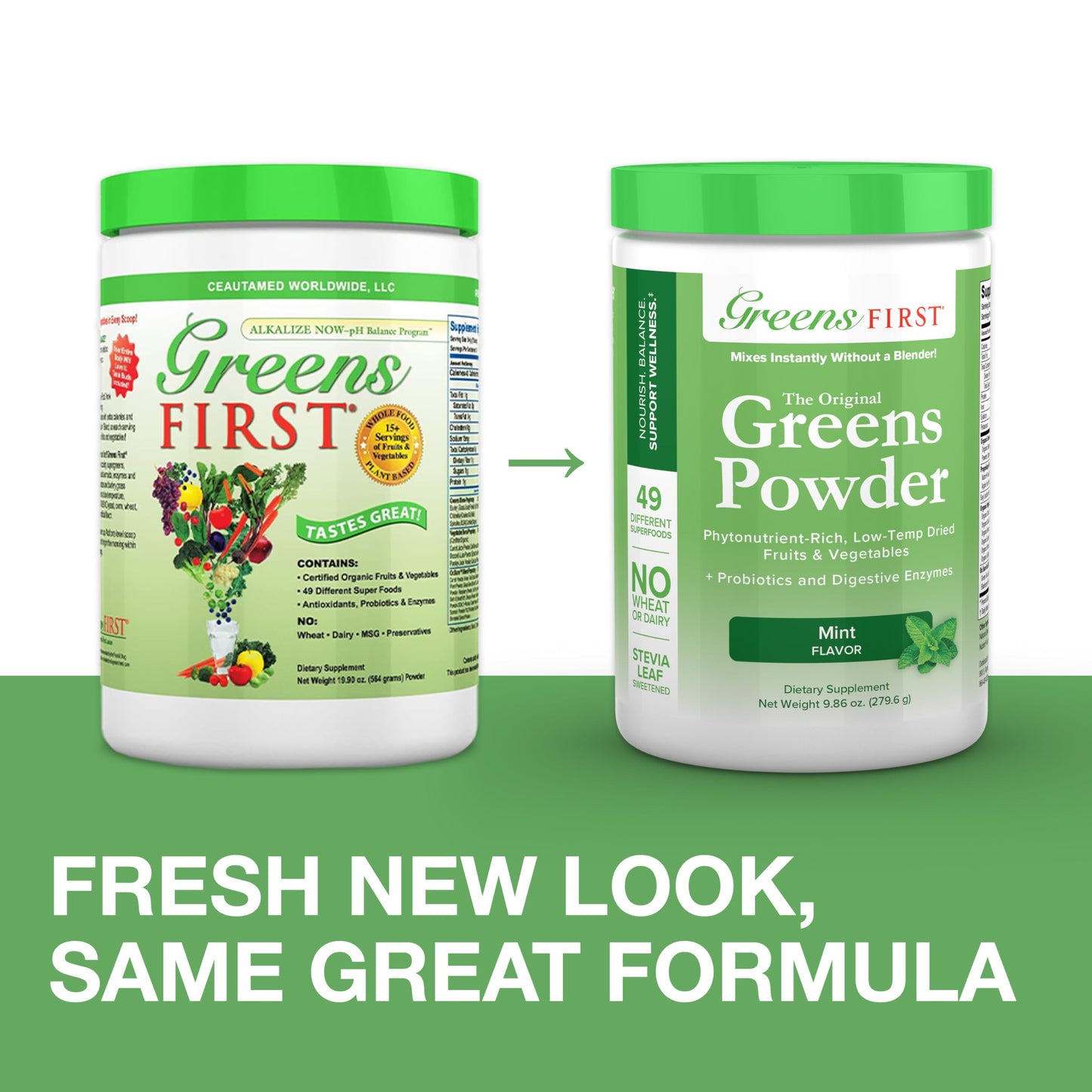 Greens First Original Greens Powder - 49 Superfoods - Organic Fruits & Veggies - Prebiotics, Probiotics & Digestive Enzymes - Antioxidant Smoothie - Dairy Free, Vegan & Non-GMO (Mint, 30 Servings)