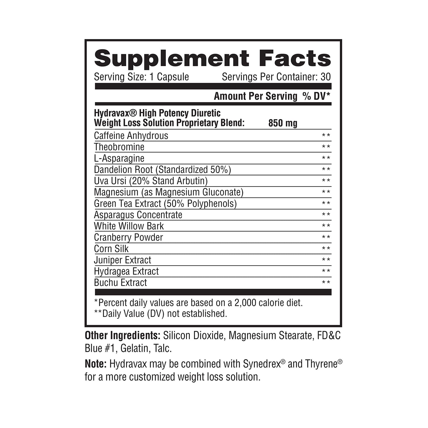 Metabolic Nutrition, Hydravax - Premium Diuretic Water Pills, Natural & Safe, Eliminates Water Retention, with Dandelion, Magnesium, Green Tea Extract, Cranberry Powder, 30 Capsules, 1 Dose Daily