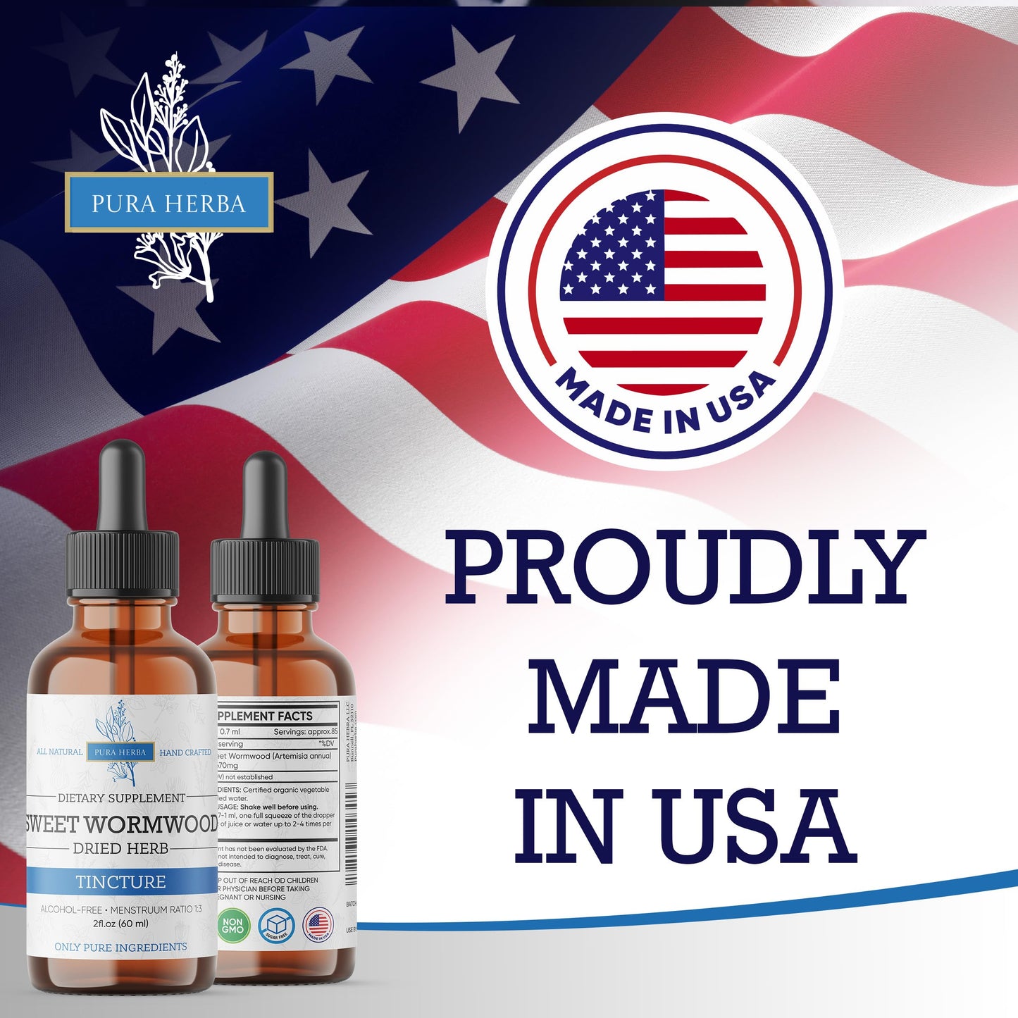 Organic Sweet Wormwood Liquid Drops - Natural Parasite Cleanse and Gut Detox Support for Adults - Vegan, Alcohol-Free, Made in USA, 2 Fl Oz