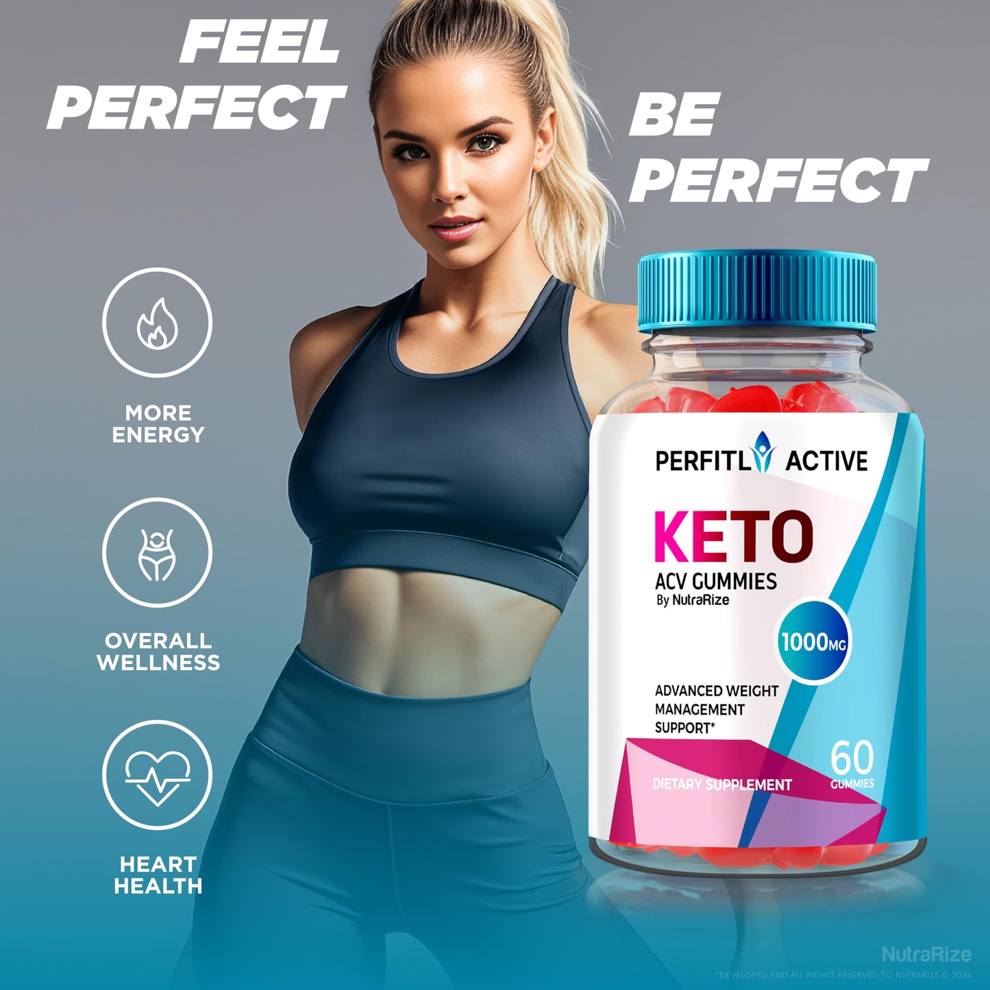 NutraRize (Pack of 2 Perfitly Active Keto ACV Gummies for Advanced Weight Loss, Maximum Strength Gummies, Keto + ACV Advanced Formula Supplement, Gomitas Reviews (120 Gummies)