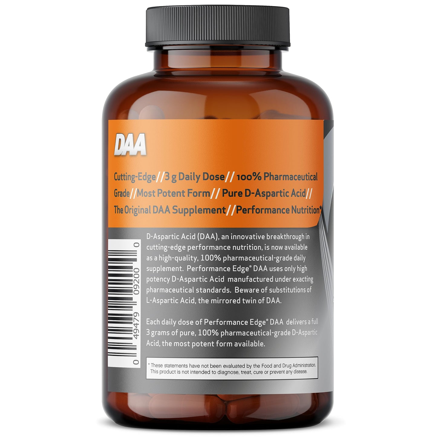 Performance Edge DAA D-Aspartic Acid 3g Daily Dose 30 Day Supply, 120 Capsules