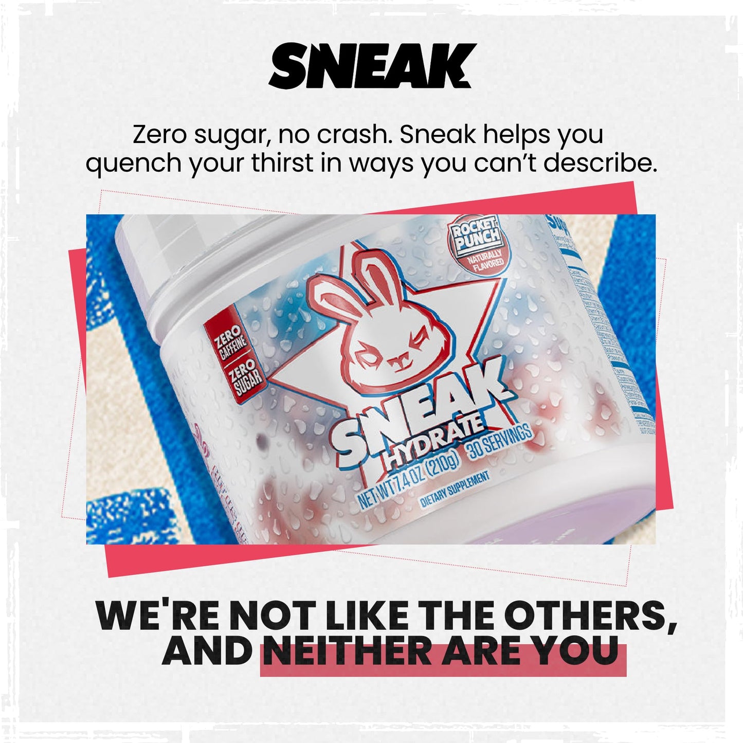 SNEAK  Rocket Punch Hydrate  Zero Caffeine Zero Sugar Natural Flavours  Colours Ashwagandha KSM66 Coconut Water  30 Servings