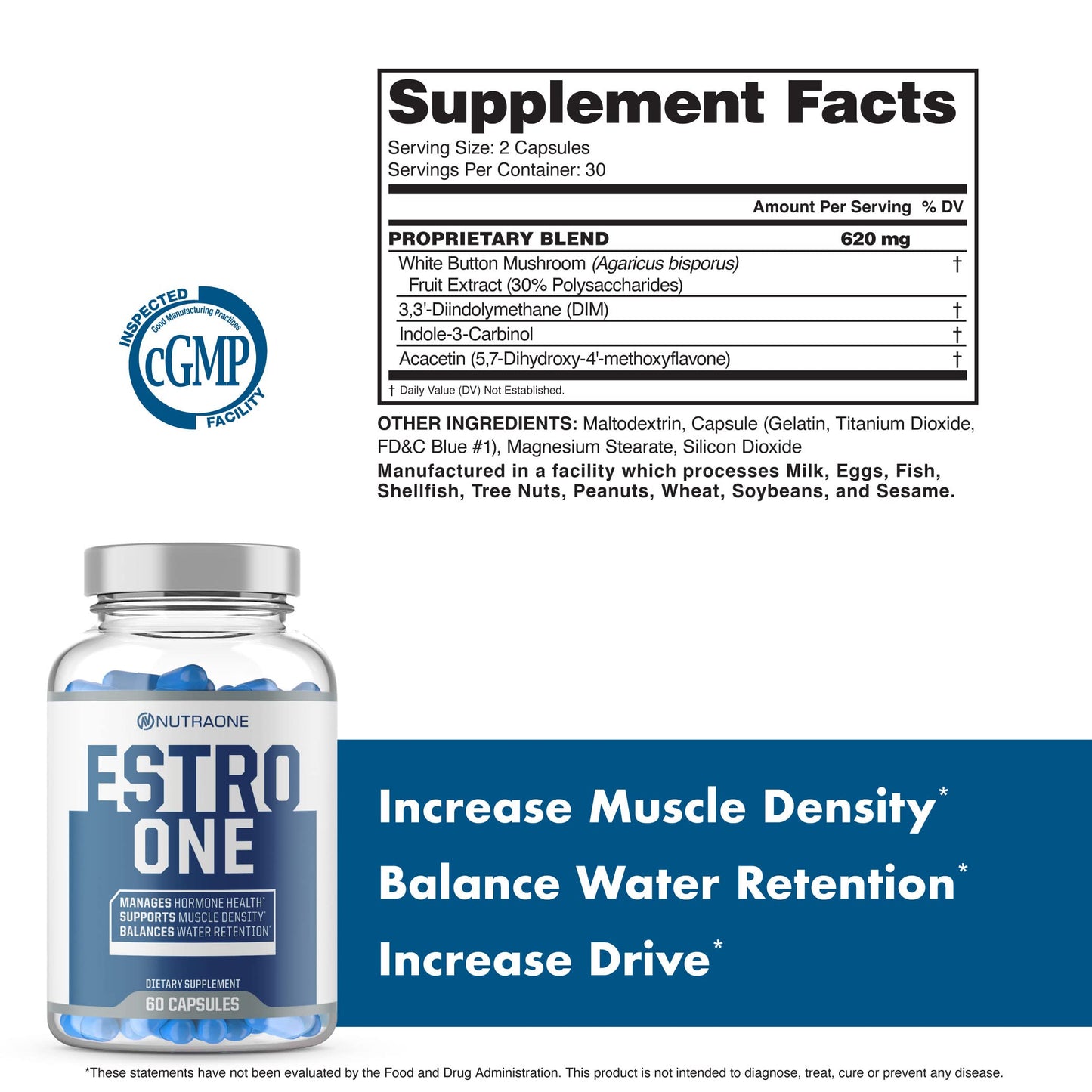 NutraOne EstroOne Hormone Support for Men Natural Strength, Mood, and Drive Support* (60 Capsules)