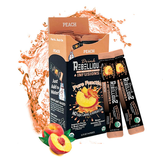 Rebellious Peach Antioxidant Hydration Beverage Mix - Rethink Sports Nutrition with Natural, Organic, L-Theanine, Caffeine - 10 Count