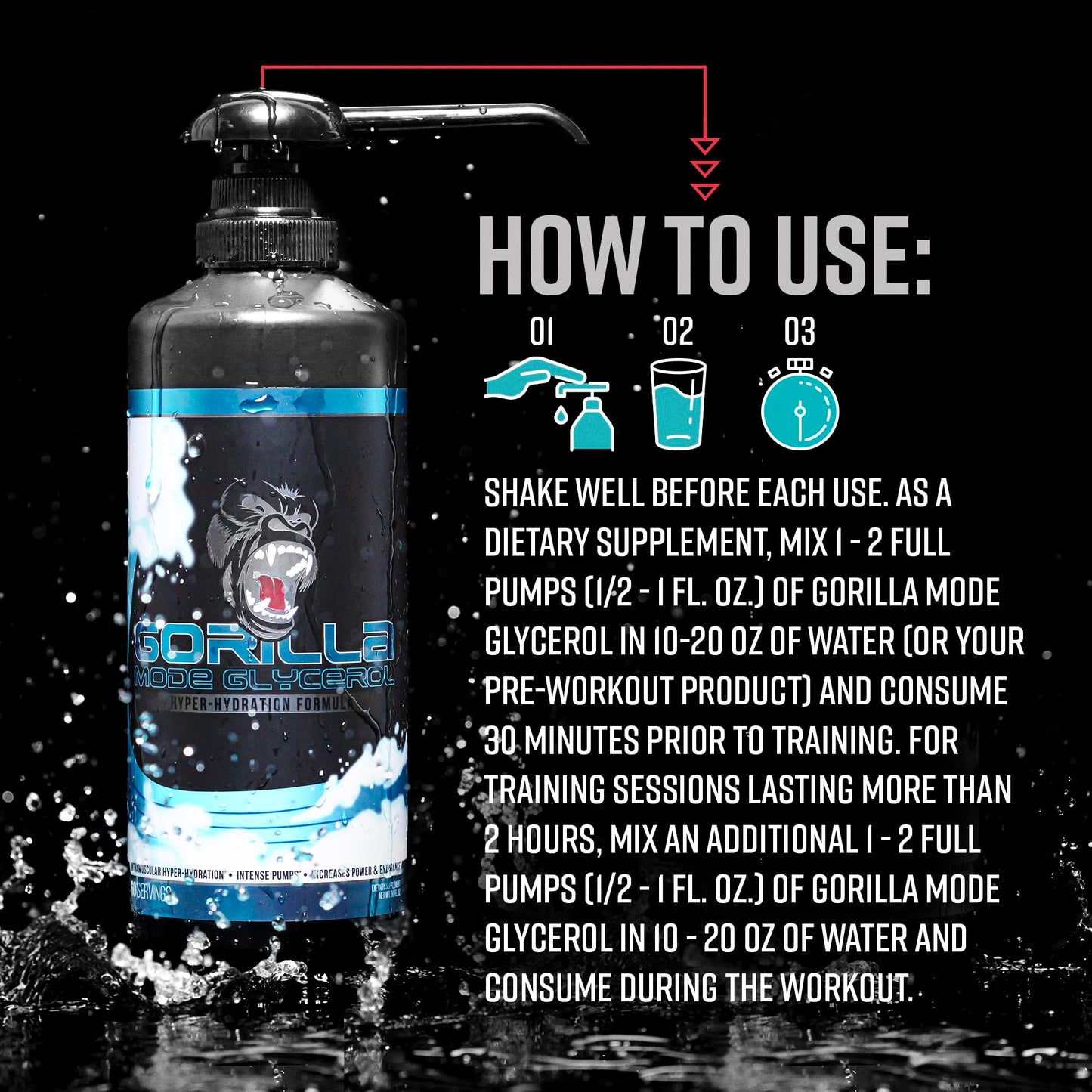 Gorilla Mode Liquid Glycerol Pre-Workout - Hydrating Pre-Workout Formula for Intense Pumps · Intramuscular Hyper-Hydration · Increased Power & Endurance / 33 FL OZ (Unflavored)