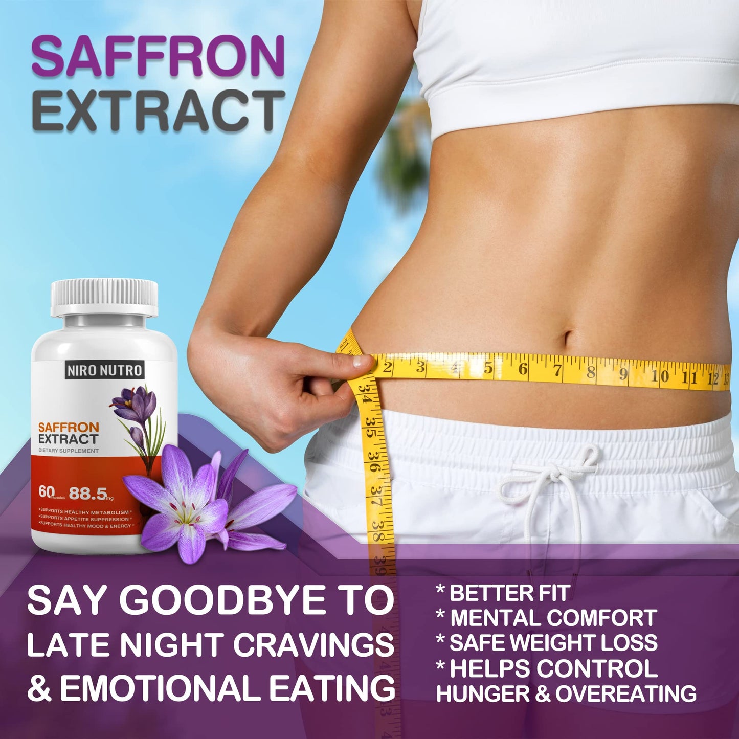 Niro Nutro Saffron Supplements, Organic Saffron Extract Capsules for Eyes & Heart Health, Appetite Suppressant for Weight Loss Women, Supports Immune System, Metabolism Booster, Non-GMO
