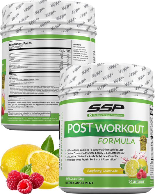 SSP Post-Workout Recovery Powder - Whey Protein Hydrolysate & BCAA Drink - BSCG Standard Sports Supplement - Raspberry Lemonade Flavored Nutrition