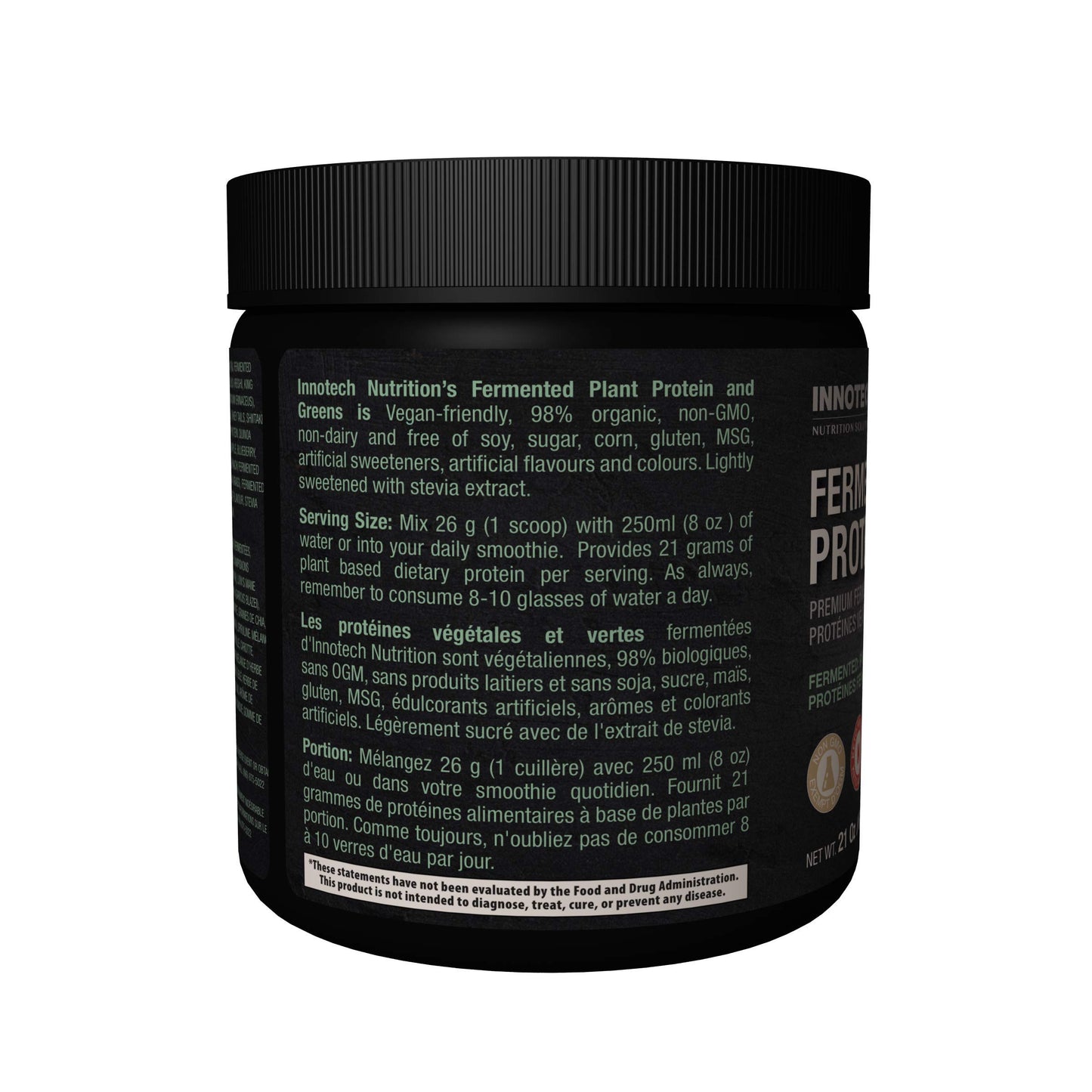 Innotech Nutrition Solutions Fermented Plant Protein & Greens Chocolate Lightly Sweetened - 600 g