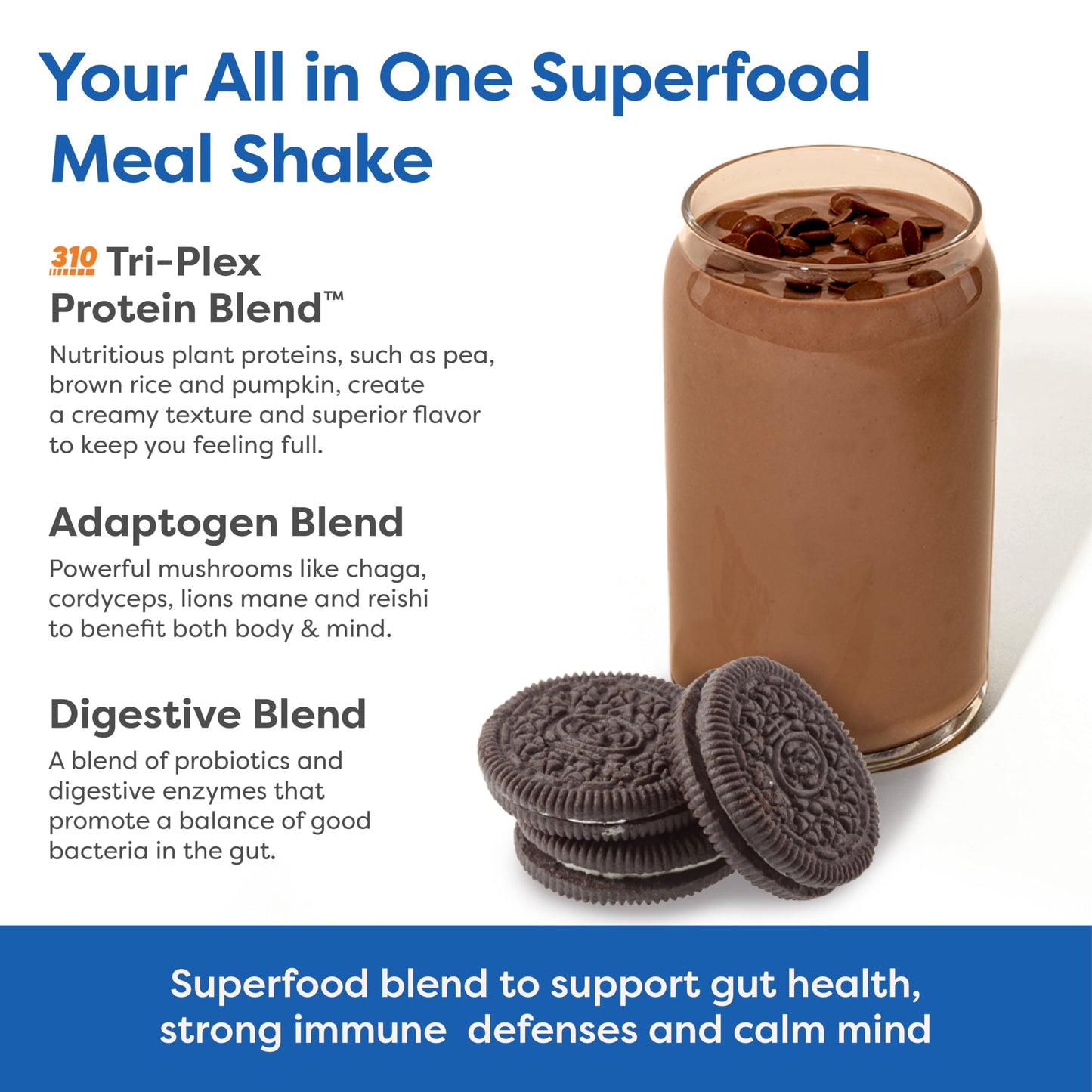 310 Nutrition Meal Replacement Shake - Fiber-Rich Vegan Superfood Blend - Low Carb, Keto & Paleo Friendly, 0 Sugar, Gluten-Free, 26 Essential Vitamins & Minerals - Cookies N' Cream, 14 Servings