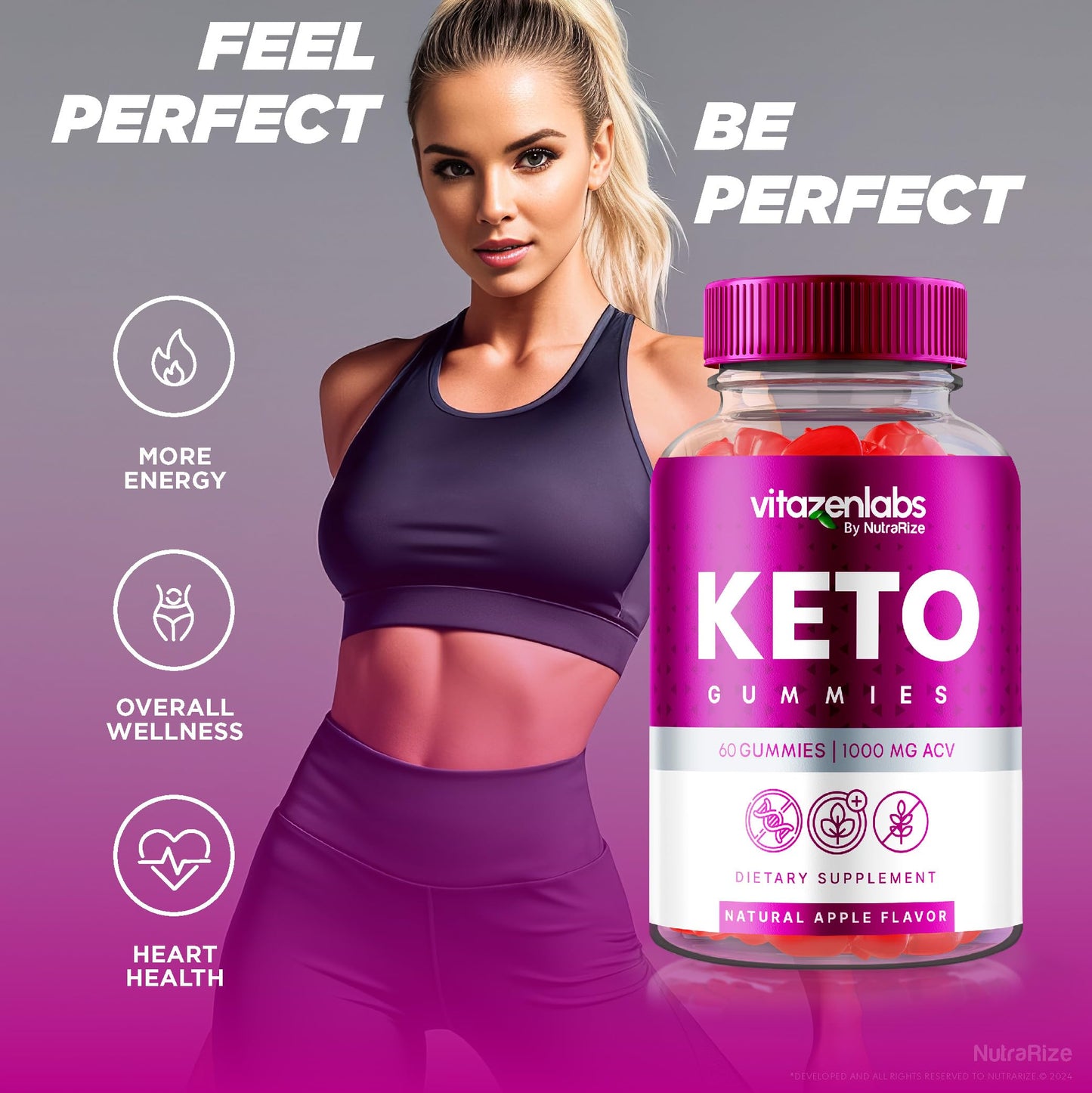 NutraRize (Pack of 3 Vitazenlabs Keto Gummies, Keto Vitamins Plus Apple Cider Vinegar, All Natural 1000 MG Gummy Pills, Maximum Strength Reviews (180 Gummies)