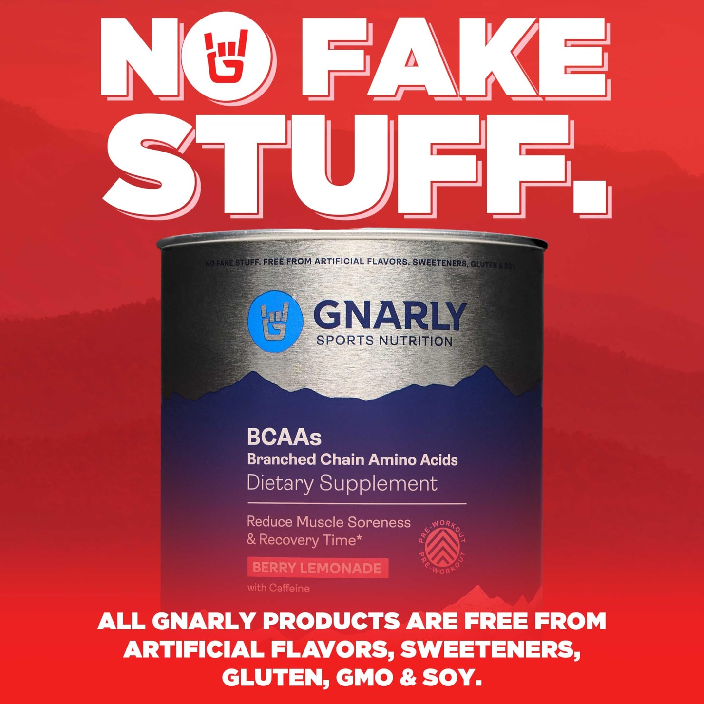 Gnarly Nutrition BCAA Powder, Berry Lemonade - Pre-Workout BCAAS Amino Acids - NSF Sport Certified - Supplement to Support and Rebuild Muscle - Berry Lemonade with Caffeine, 10.58 oz