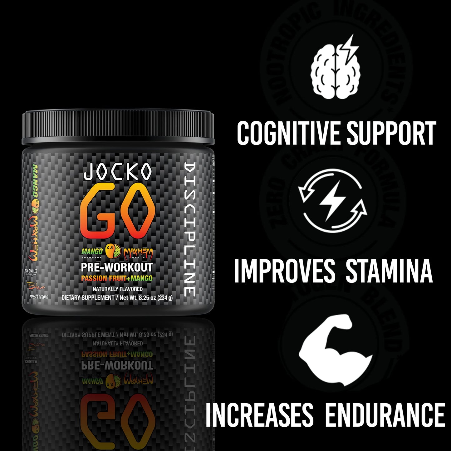 Jocko Fuel Pre Workout Powder with L-Citrulline, Nootropic & Caffeine for Endurance & Stamina - Keto, Sugar Free Blend for Distance Running, Cycling, Jiu Jitsu - 30 Servings (Mango)