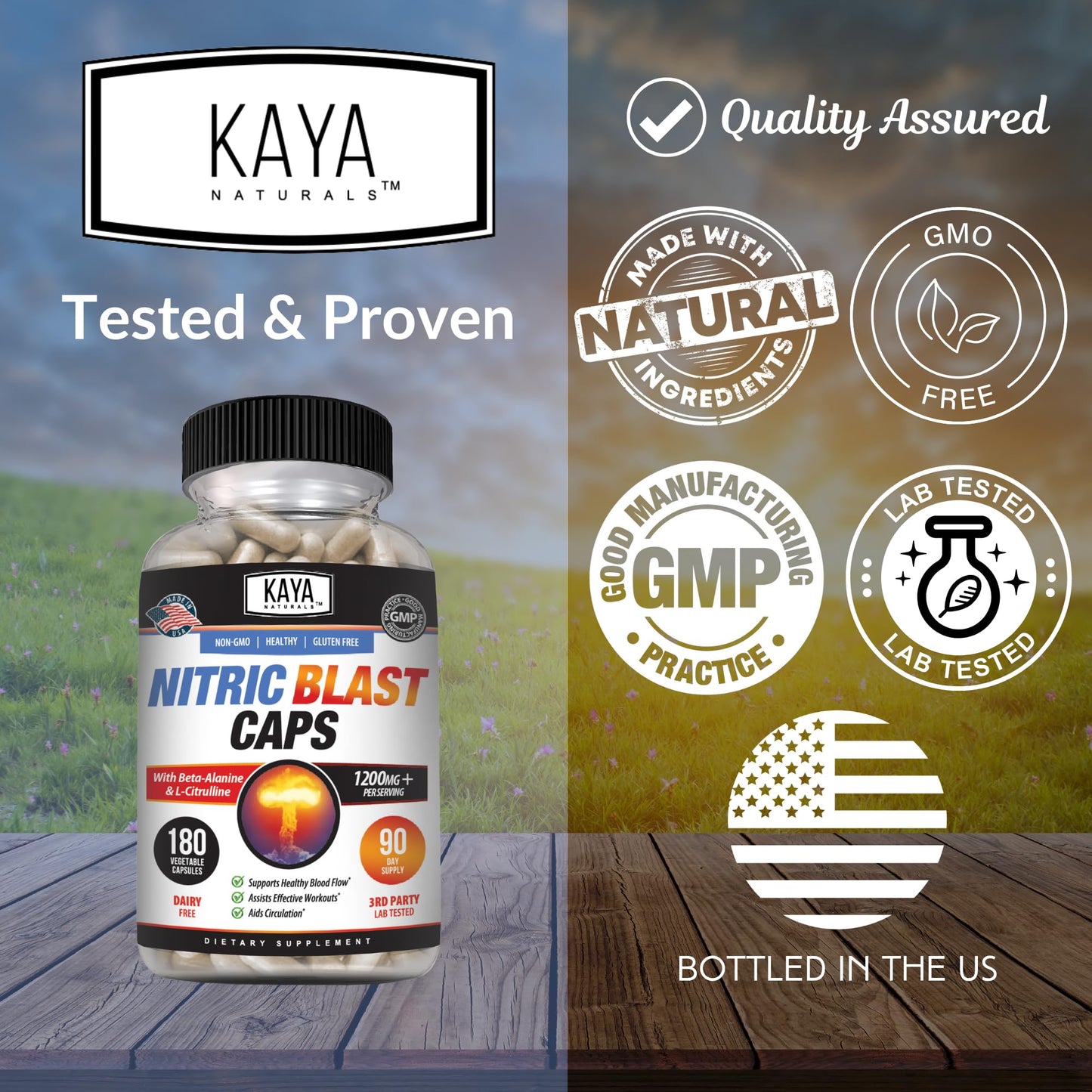Kaya Naturals - Nitric Blast Potent All-Natural Herbal Supplement for Maximum Health Benefits | Pre-Workout | Increased Energy | Improved Nighttime Performance (180 Count (Pack of 1)