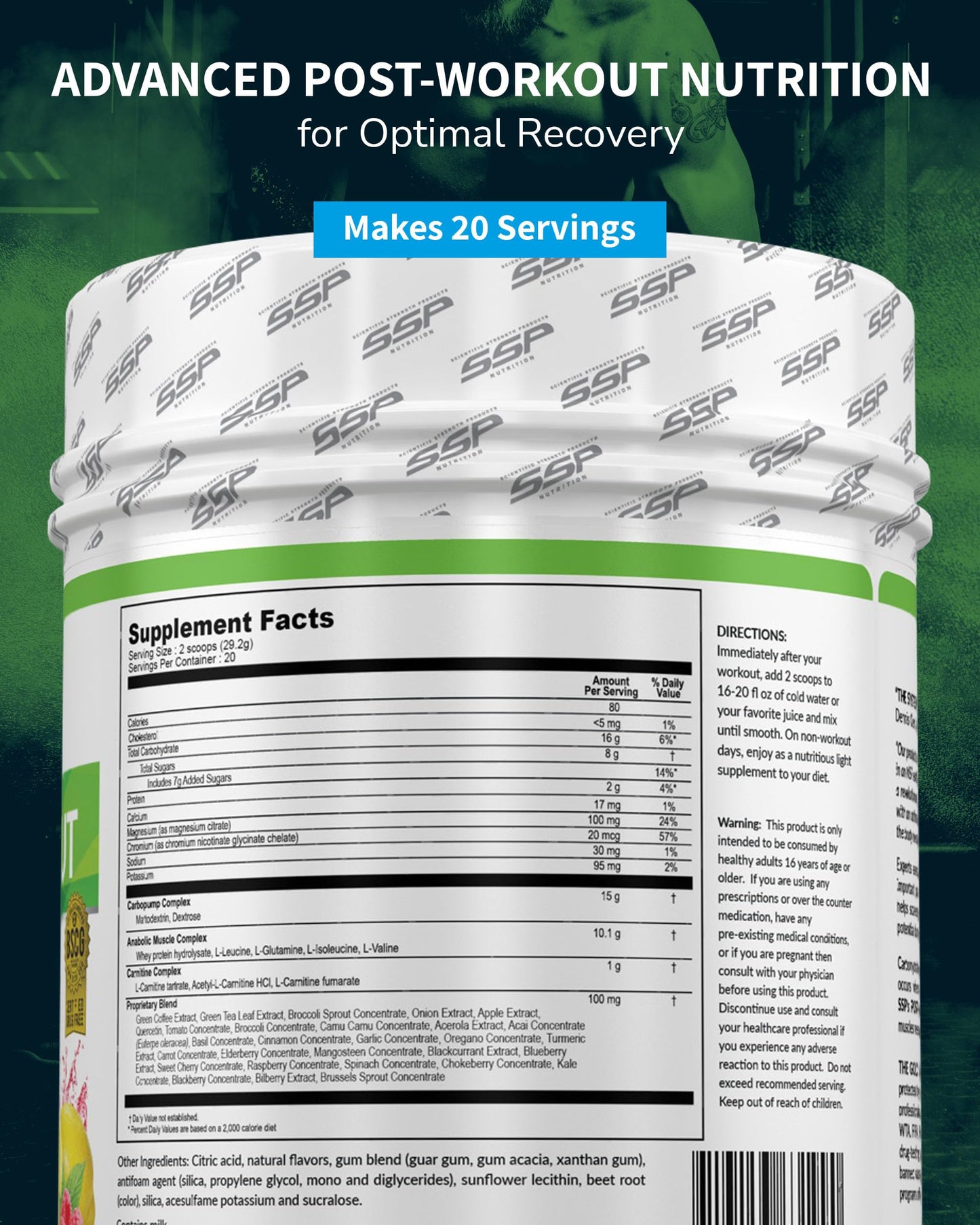 SSP Post-Workout Recovery Powder - Whey Protein Hydrolysate & BCAA Drink - BSCG Standard Sports Supplement - Raspberry Lemonade Flavored Nutrition