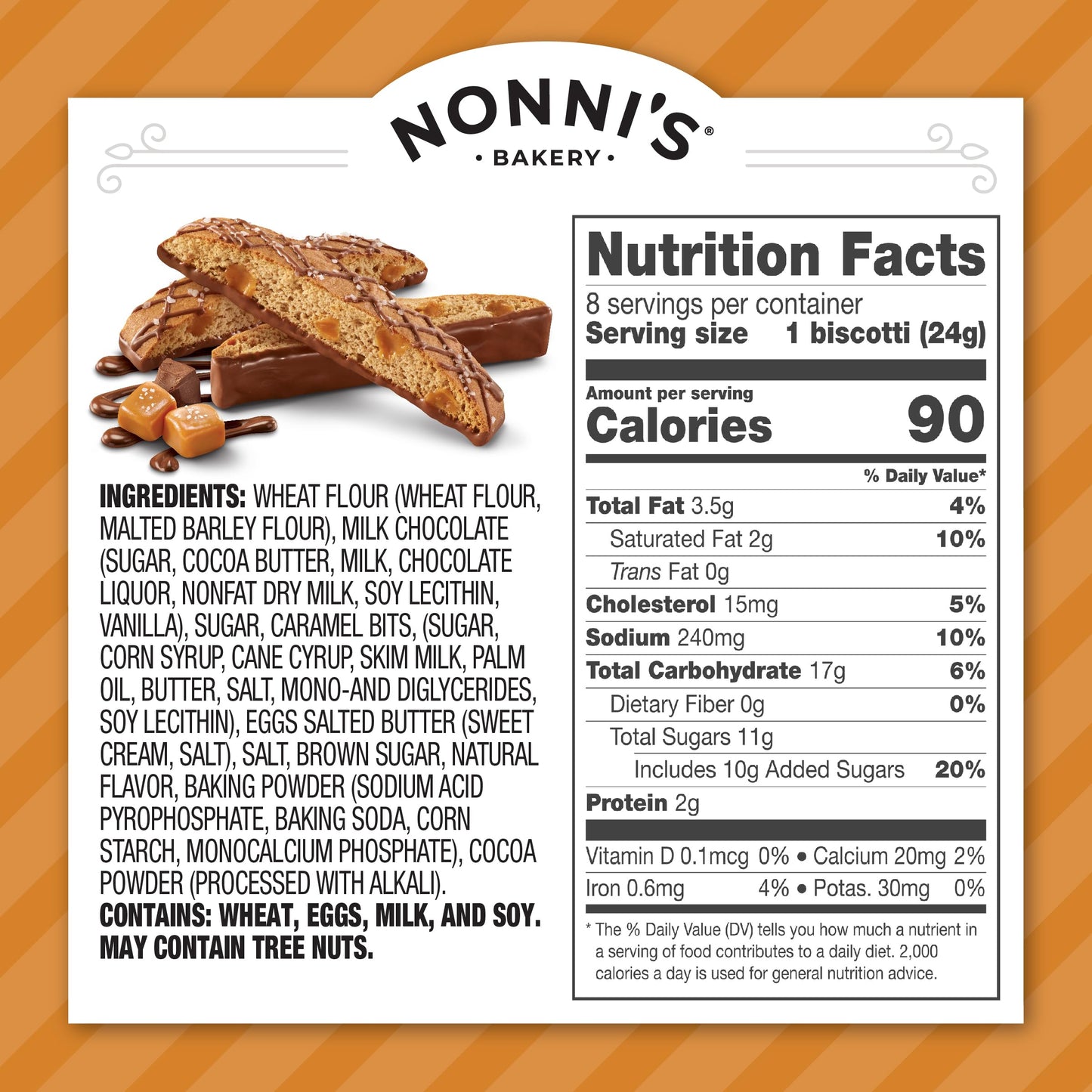 Nonnis Salted Caramel Biscotti Italian Cookies  3 Boxes  Biscotti Individually Wrapped Cookies  Italian Biscotti Cookies wRich Milk Chocolate  Sea Salt  Kosher  672 oz