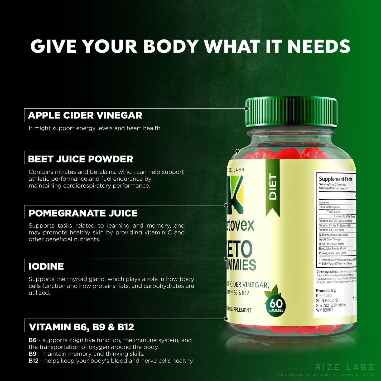 rize labs (Pack of 2 Ketovex Keto Gummies for Weight Loss, Reviews, Advanced Formula Apple Gummy Gomitas Keto ACV Support (120 Gummies)