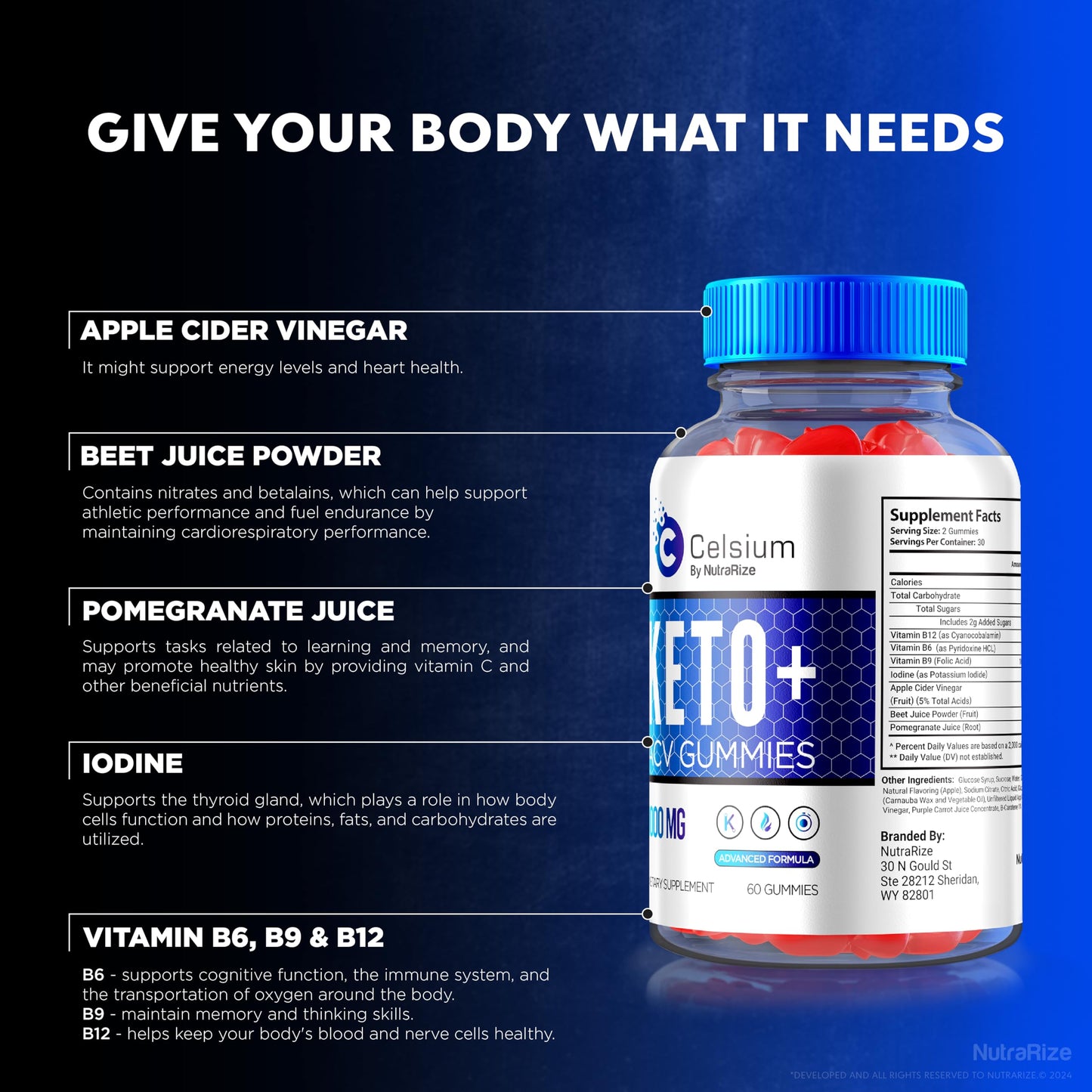 NutraRize (Pack of 3 Celsium Keto+ ACV Gummies 1000MG, Advanced Formula, Apple Cider Vinegar, All-Natural Keto Official, Celsium Dietary Supplement, Reviews (180 Gummies)