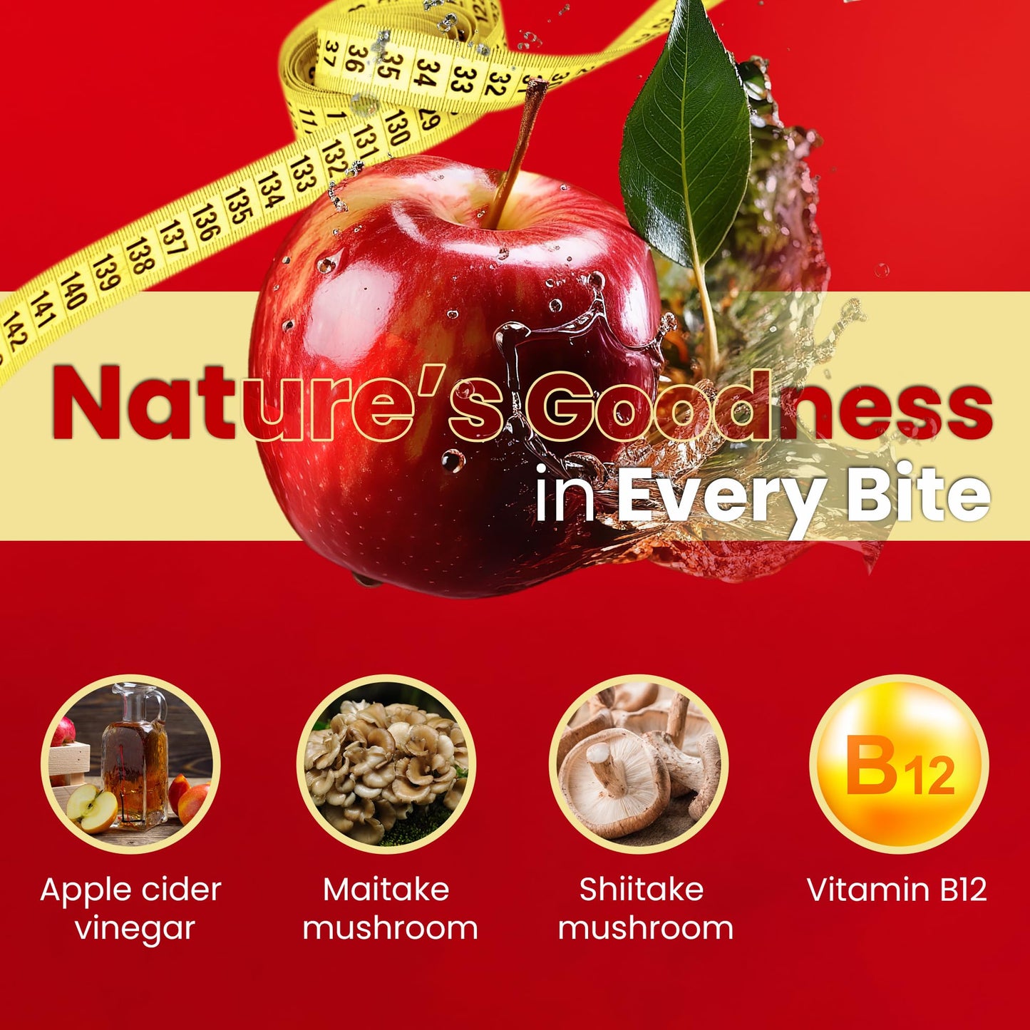 FNDMNTL Apple Cider Vinegar Gummies | Maitake, Shitake, Vitamin B12 | 1000 mg | 60 Count | Gelatin-Free, Gluten-Free, Vegan & Non-GMO