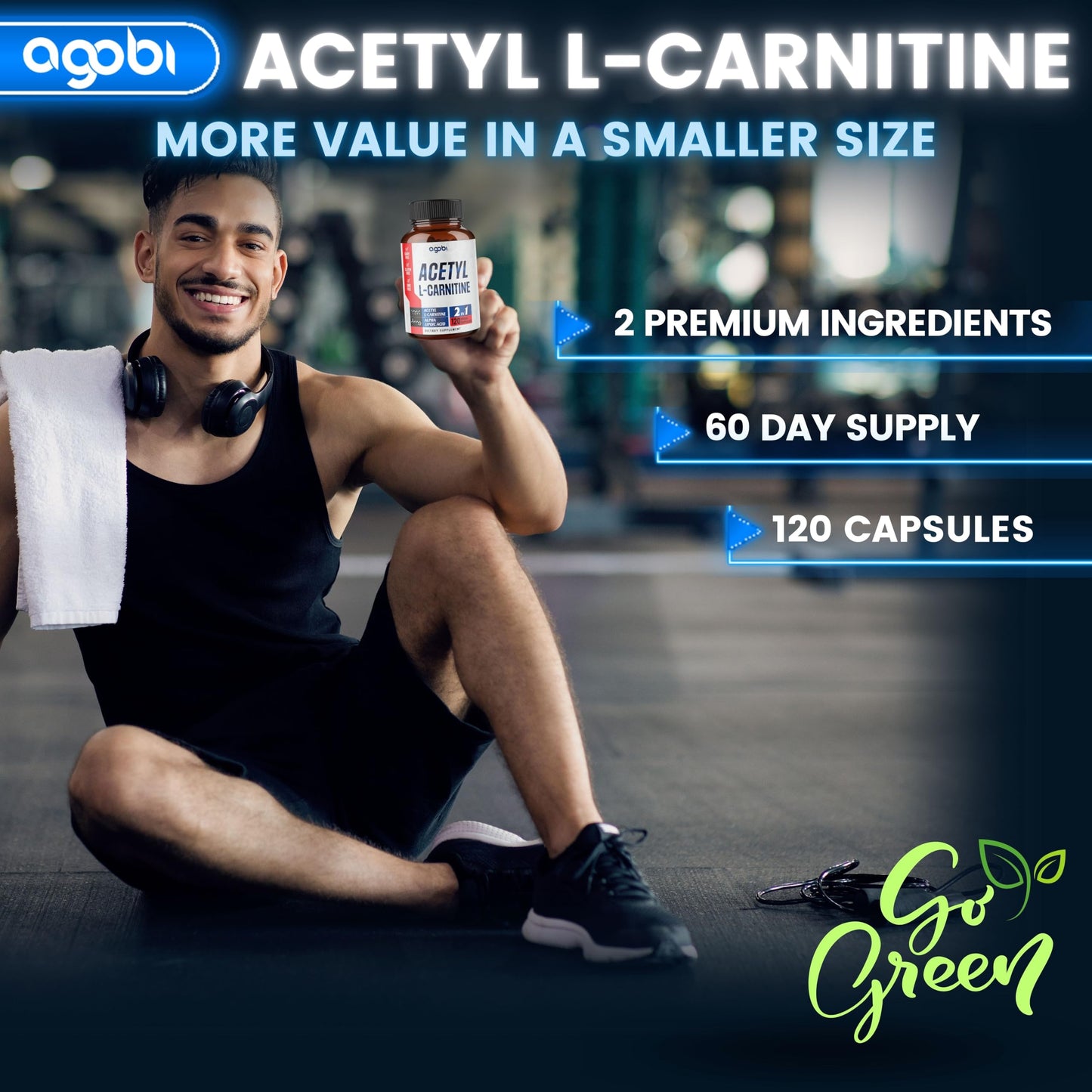 agobi Acetyl L-Carnitine & Alpha Lipoic Acid Complex 1500mg - Supplement for Brain Health, Memory, Focus & Mood Support - 120 Vegan Capsules for 2 Month Supply - Gluten-Free, Non-GMO