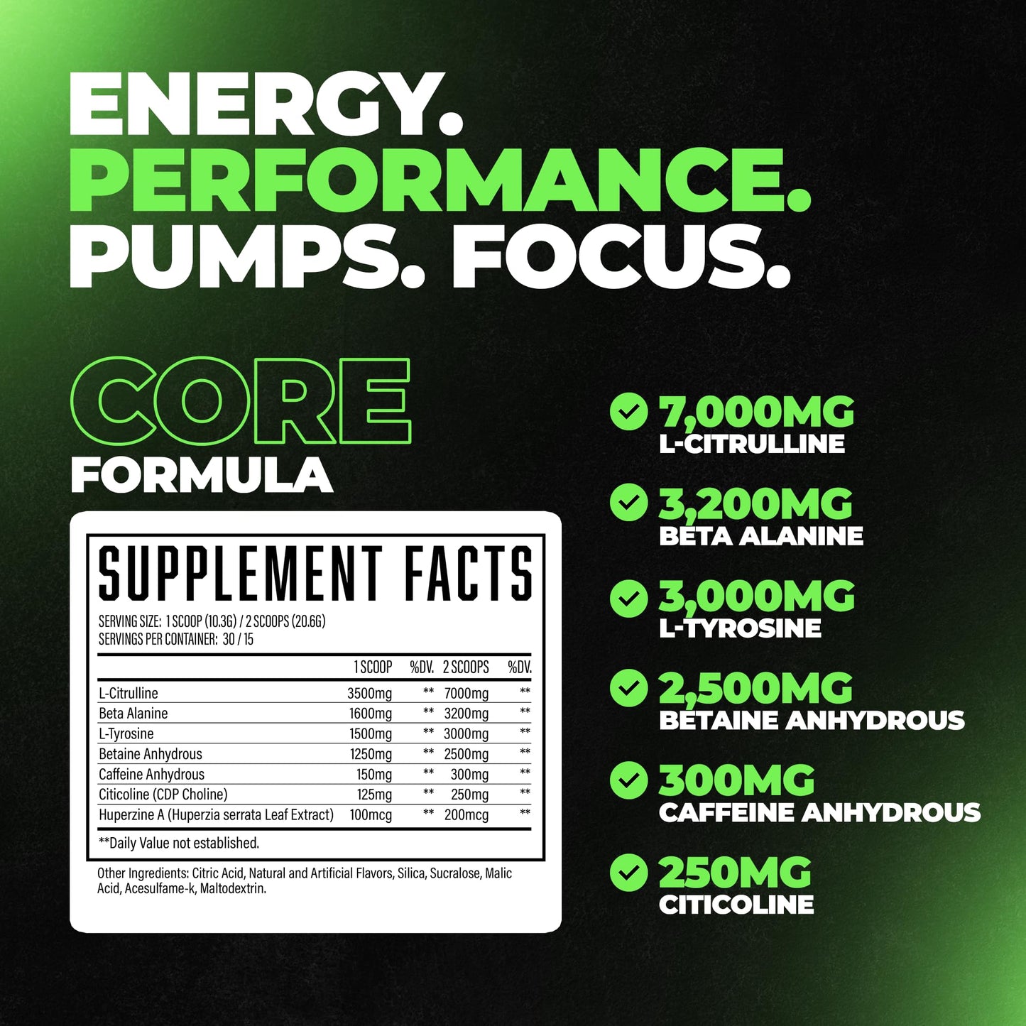 Wrecked Core - All-in-One Pre-Workout Supplement for Men & Women, Increase Energy, Focus & Pumps with L-Citrulline, Beta-Alanine, L-Tyrosine & More (30 Servings) - Green Apple