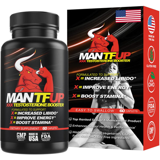 MANTFUP Vitality Enhancer for Men | Fast-Acting Testosterone Booster & Daily Supplement to Support Male Health & Libido | Potenciadores de Testosterona | Made in USA (1 Month Supply, 60 Caplets)