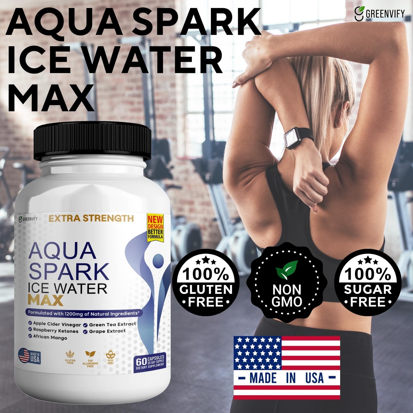 GREENVIFY Aqua Spark Ice Water Max, Extra Strength Weight Management Supplement, 60 Capsules, with Raspberry Ketones and Green Tea Extract (2)