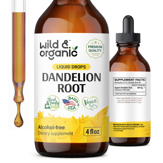 Wild & Organic Dandelion Root Extract Drops - Liver Cleanse Detox Support - Dandelion Tincture for Liver Health - Vegan, Sugar & Alcohol-Free Liquid Supplement - 4 fl oz