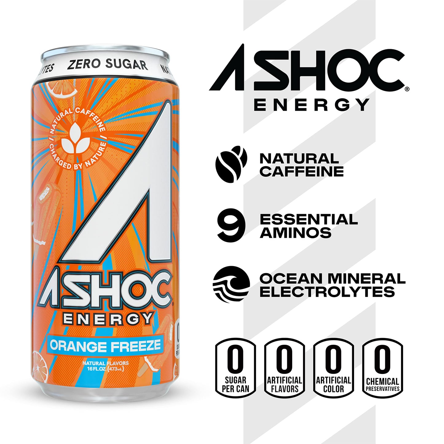 A SHOC Orange Freeze Energy Drink 16 fl oz can Pack of 12