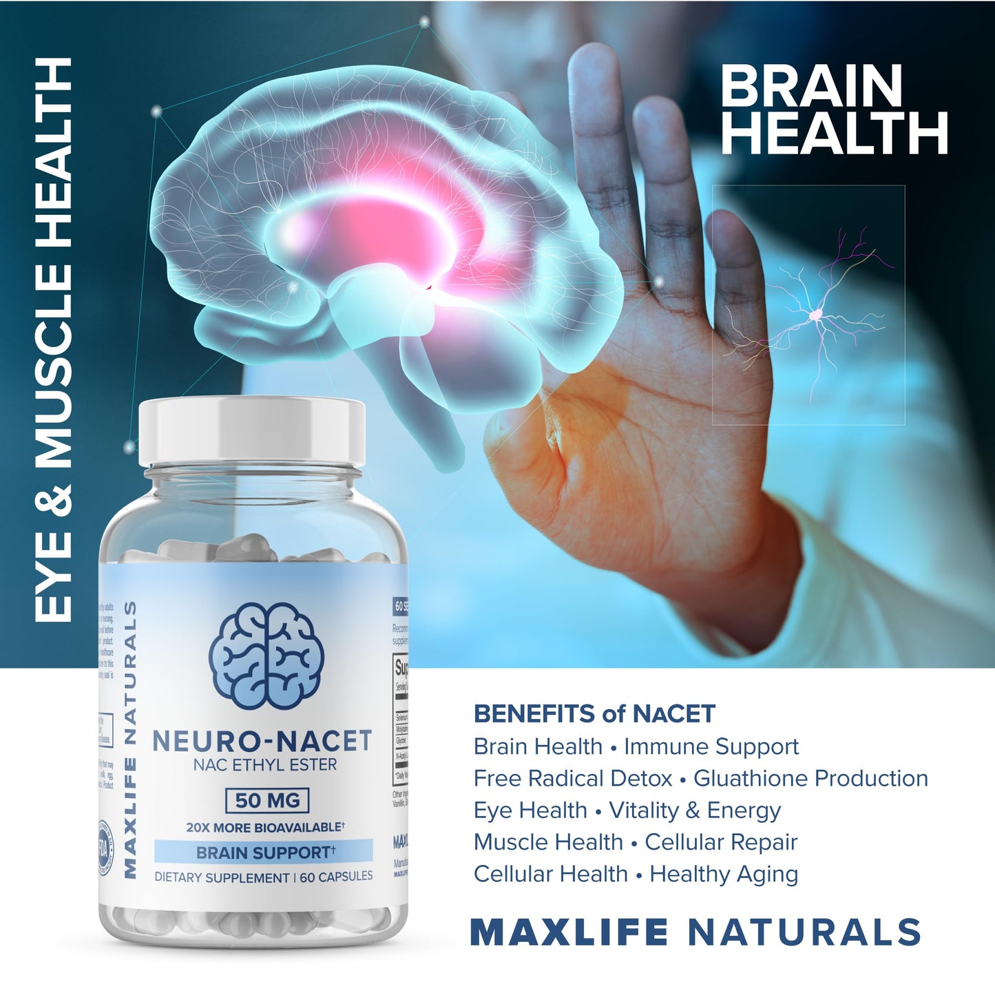 Neuro NACET - N-Acetyl Cysteine Ethyl Ester - 20x More Bioavailable Than NAC 1000mg - 10x Higher Glutathione Boost Over Liposomal Glutathione - NAC Ethyl Ester with Glycine, Selenium, Brain Support