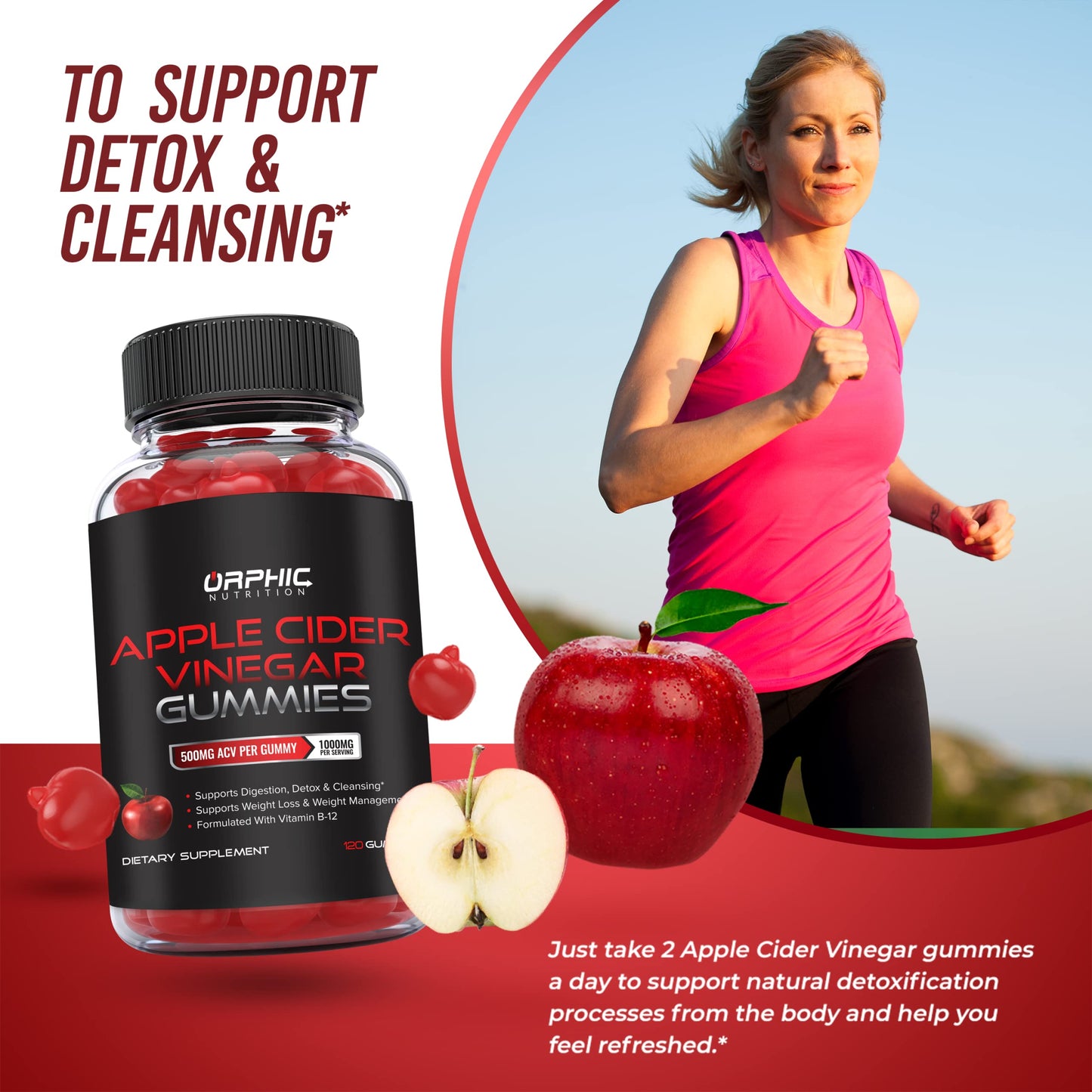 Apple Cider Vinegar Gummies - 1000mg - Formulated to Support Normal Energy Levels & Gut Health - Supports Digestion, Detox & Cleansing - ACV Gummies W/VIT B12, Beetroot (120 Gummies)