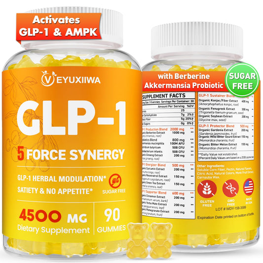 GLP-1 Supplement Berberine, GLP 1 Probiotic Gummies for Women and Men| Activates GLP-1 & AMPK| with Akkermansia Probiotic, Natural Berberine for Digestion & Gut, Energy, Sugar/Gluten Free - 90 Gummies