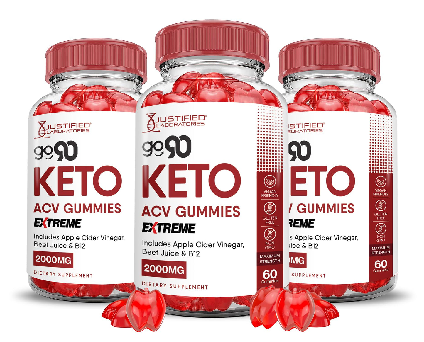 (3 Pack) Go 90 Keto ACV Gummies Extreme 2000MG Go90 Keto Gummies Apple Cider Vinegar Formulated with Pomegranate Beet Juice Powder B12 Vegan Non GMO 180 Gummys