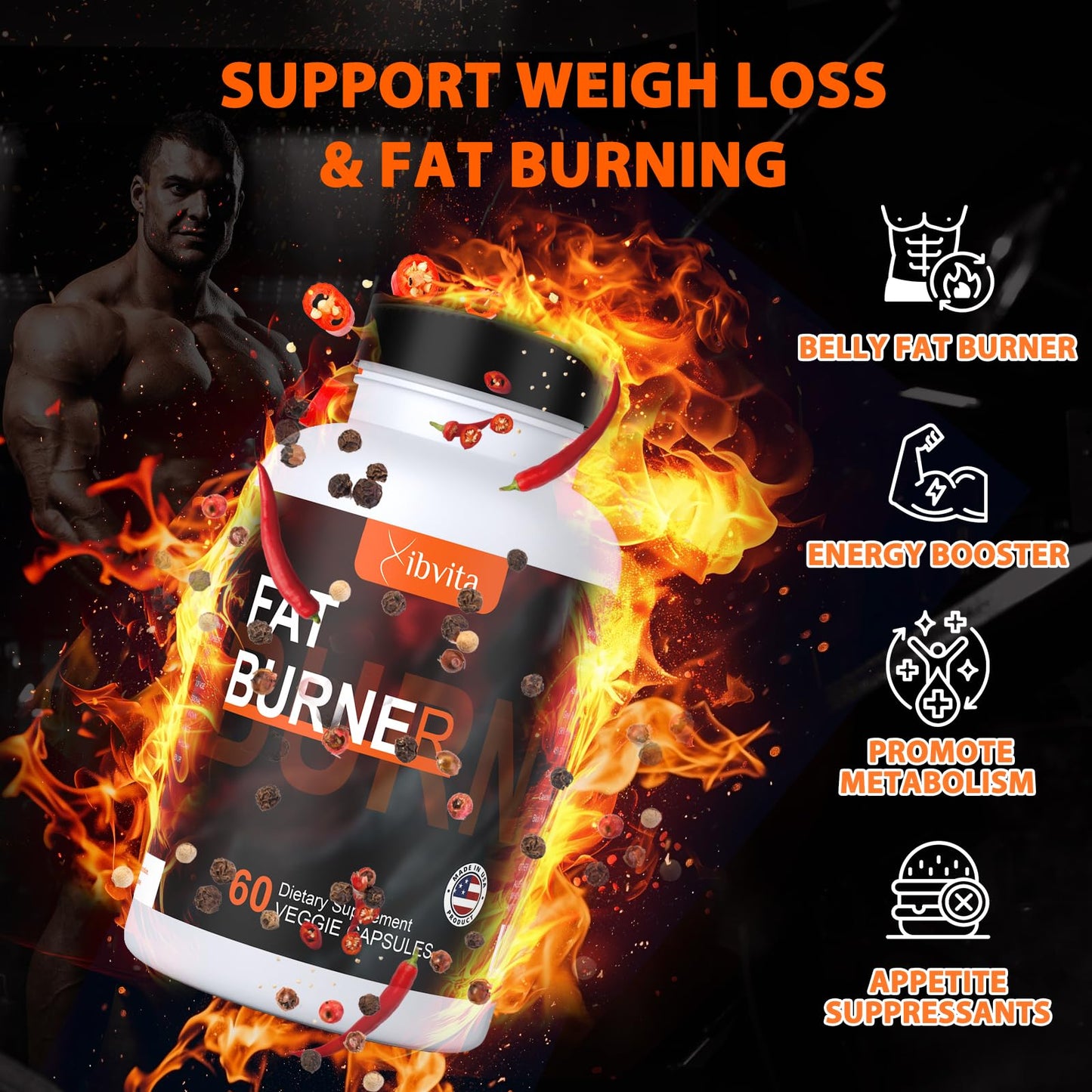 Fat Burner for Men Women - Appetite Suppressant for Weight Loss Supplement, Metabolism, Belly Fat Burning with Acetyl L-Carnitine, Green Tea Extract and More, 60 Count