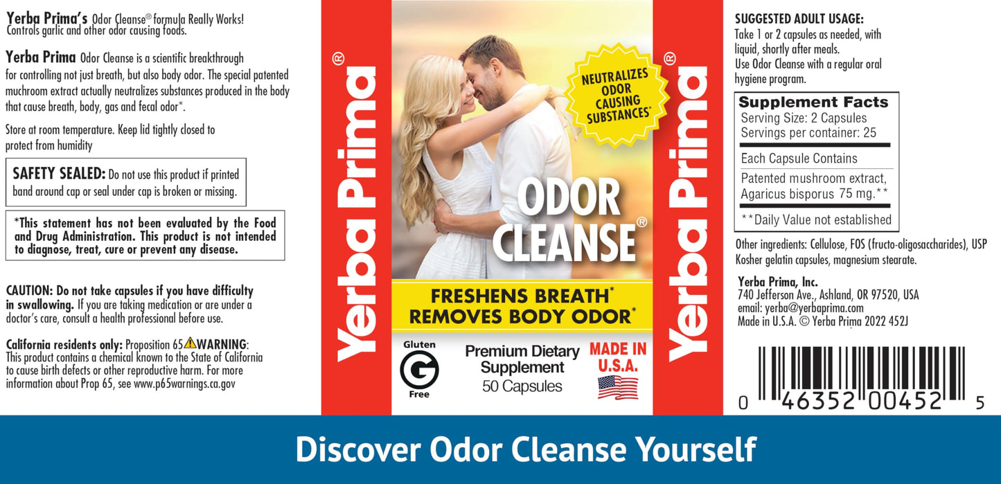 Yerba Prima Odor Cleanse - 50 Capsules - Premium Extract
