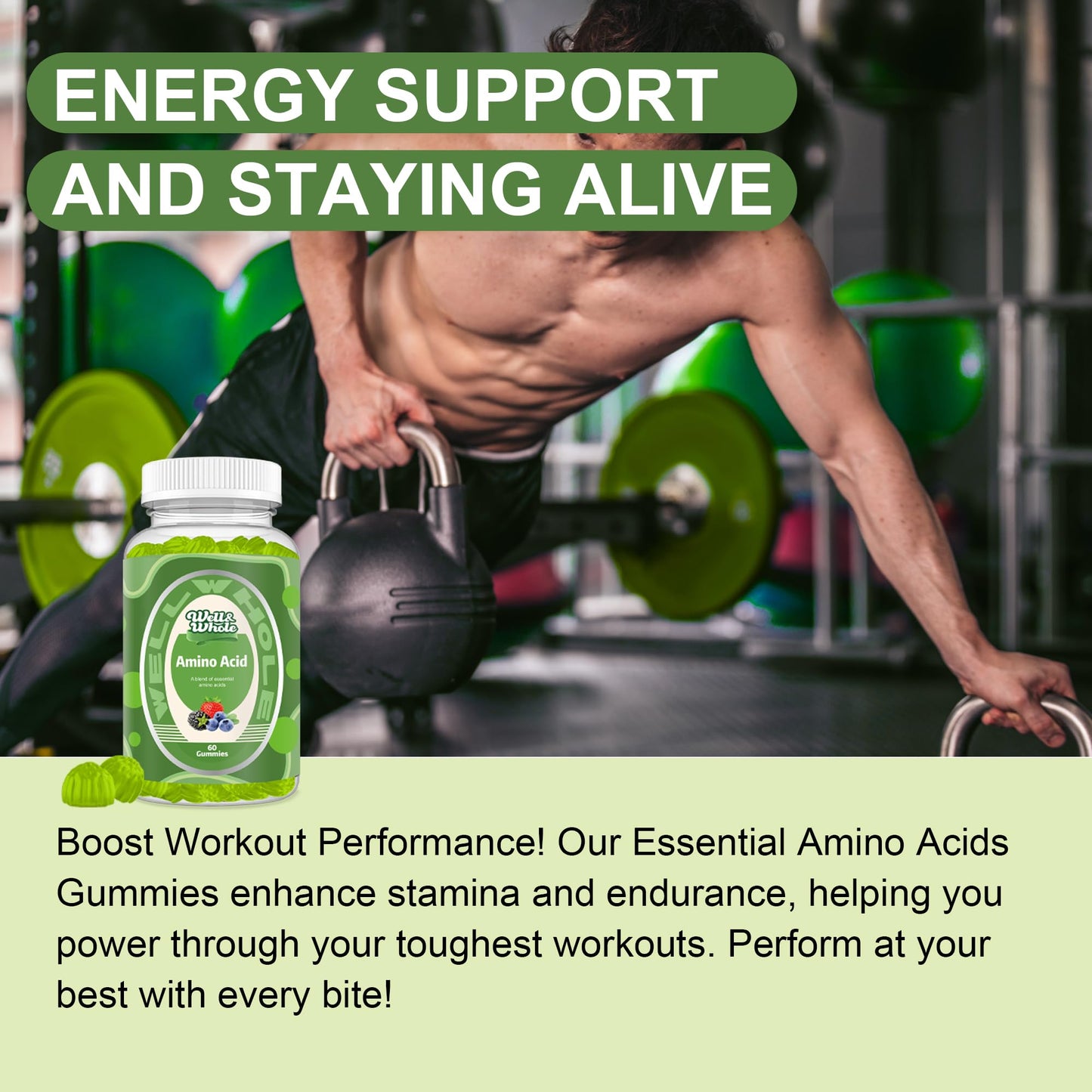 Well&Whole EAA Gummies, Essential Amino Acids Gummies for Women and Men, Amino Acids Supplement for Energy Support, Vegan, Non-GMO, Sugar Free, 60 Counts, Mixed Berry Flavor