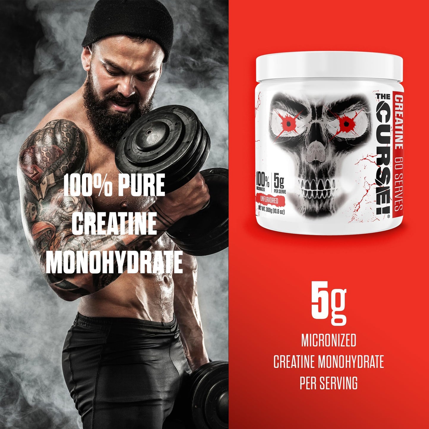 JNX SPORTS The Curse! Creatine Monohydrate Powder 60 Servings | Pure Micronized Creatine 5g Per Serving | 300g - 10.6 Ounce