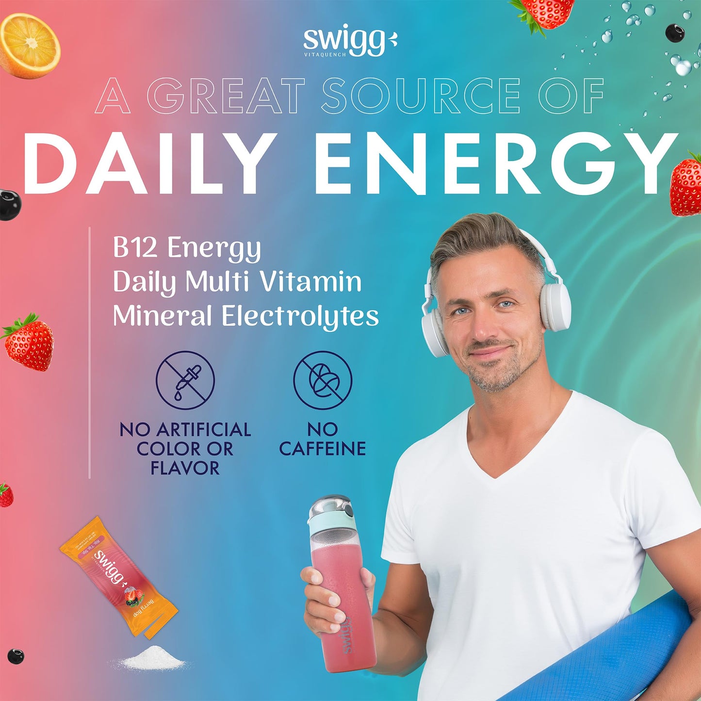 Electrolytes Powder Packets Daily Multi Vitamin Water Hydration Packet Powder No Sugar 2500 mcg B12, C + D + B6, Folate, Iron Zinc + More