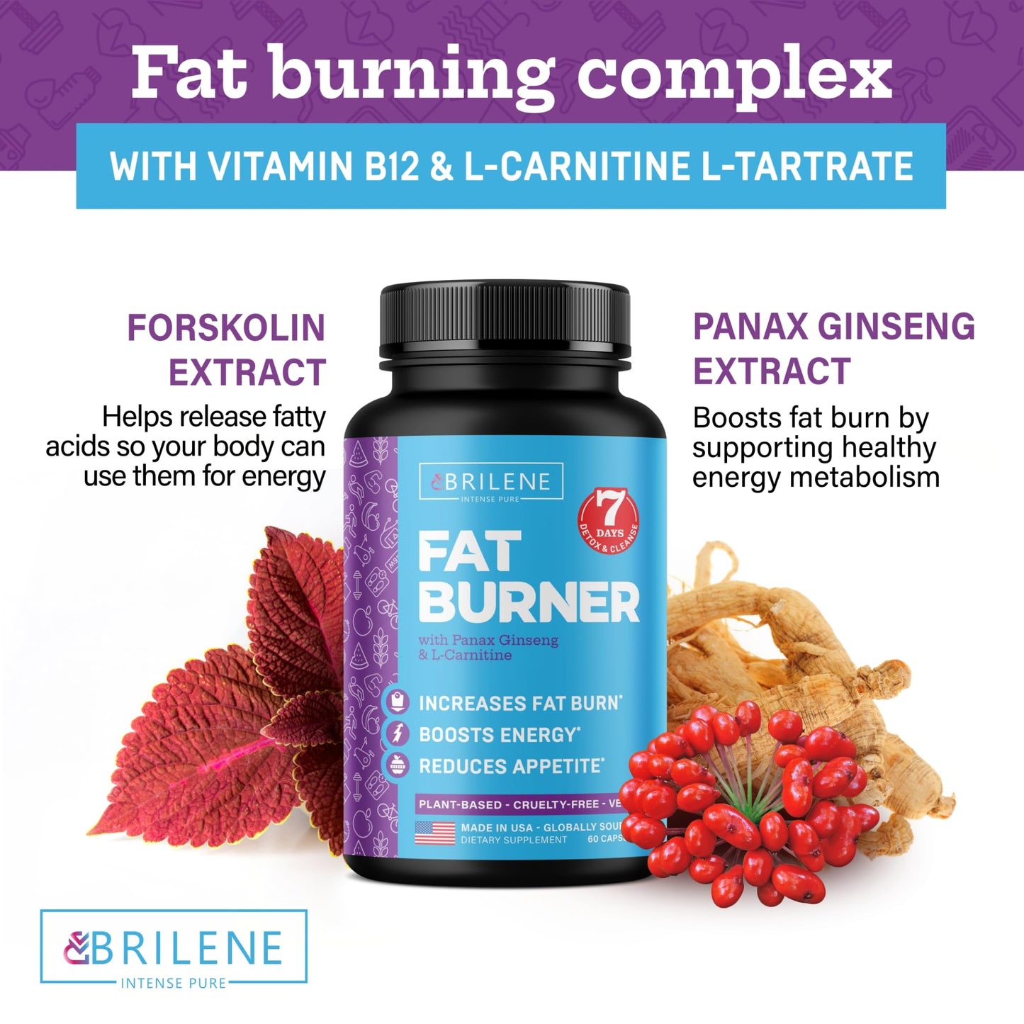 BRILENE Weight Loss Pills for Women - Made in USA - Natural Appetite Suppressant & Metabolism Booster - Fat Burners with L-Carnitine to Lose Weight Fast - 60 Capsules