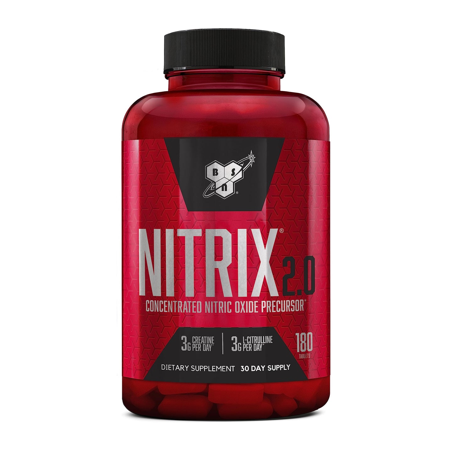 BSN NITRIX 2.0 - Nitric Oxide Precursors, 3g Creatine, 3g L Citrulline - Supports Workout Performance, Pumps, Muscle Recovery and Endurance - 180 Tablets