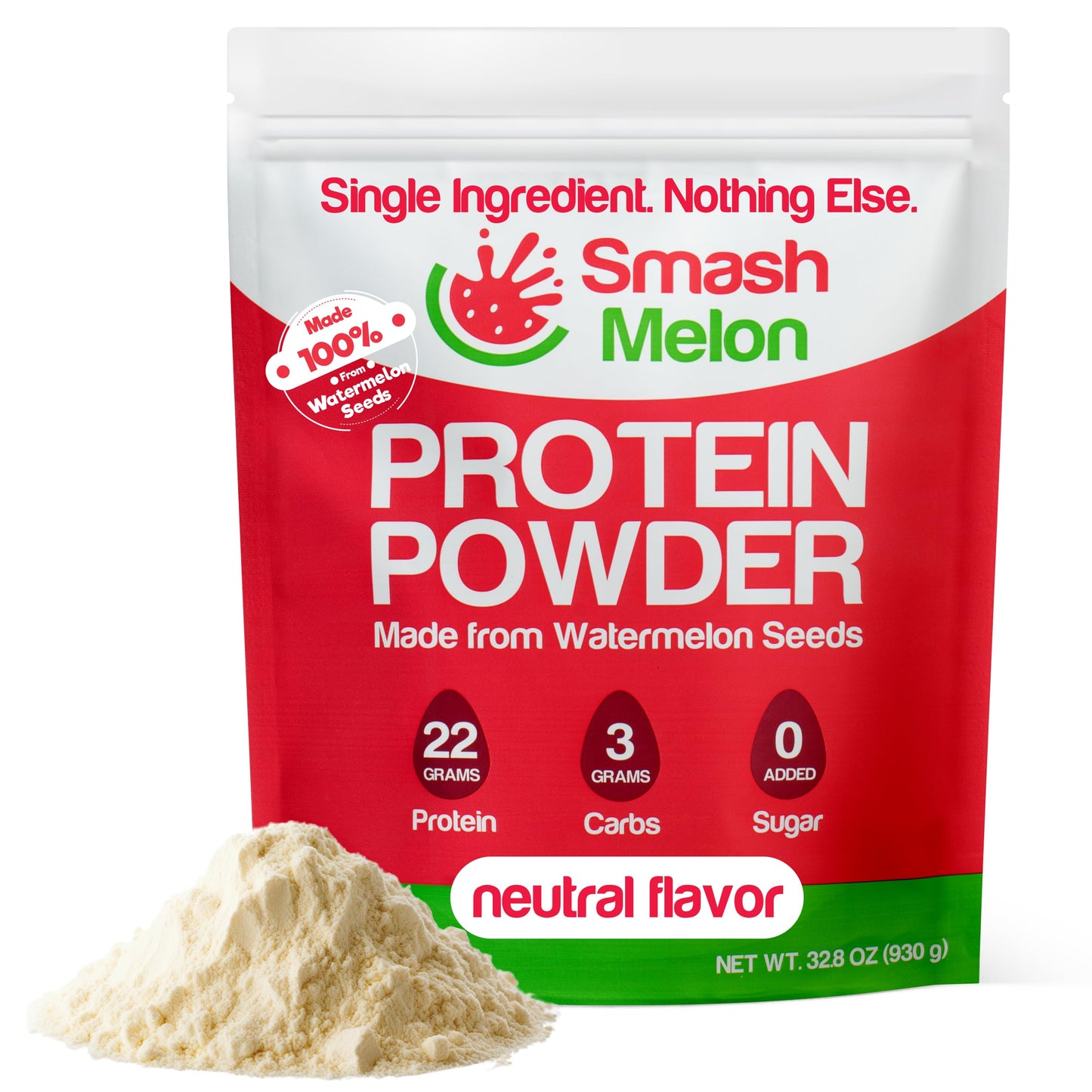 Smash Melon Watermelon Seed Protein Powder Raw - Cold-Pressed, Single-Ingredient Unflavored Protein Powder- Shake or Bake with it