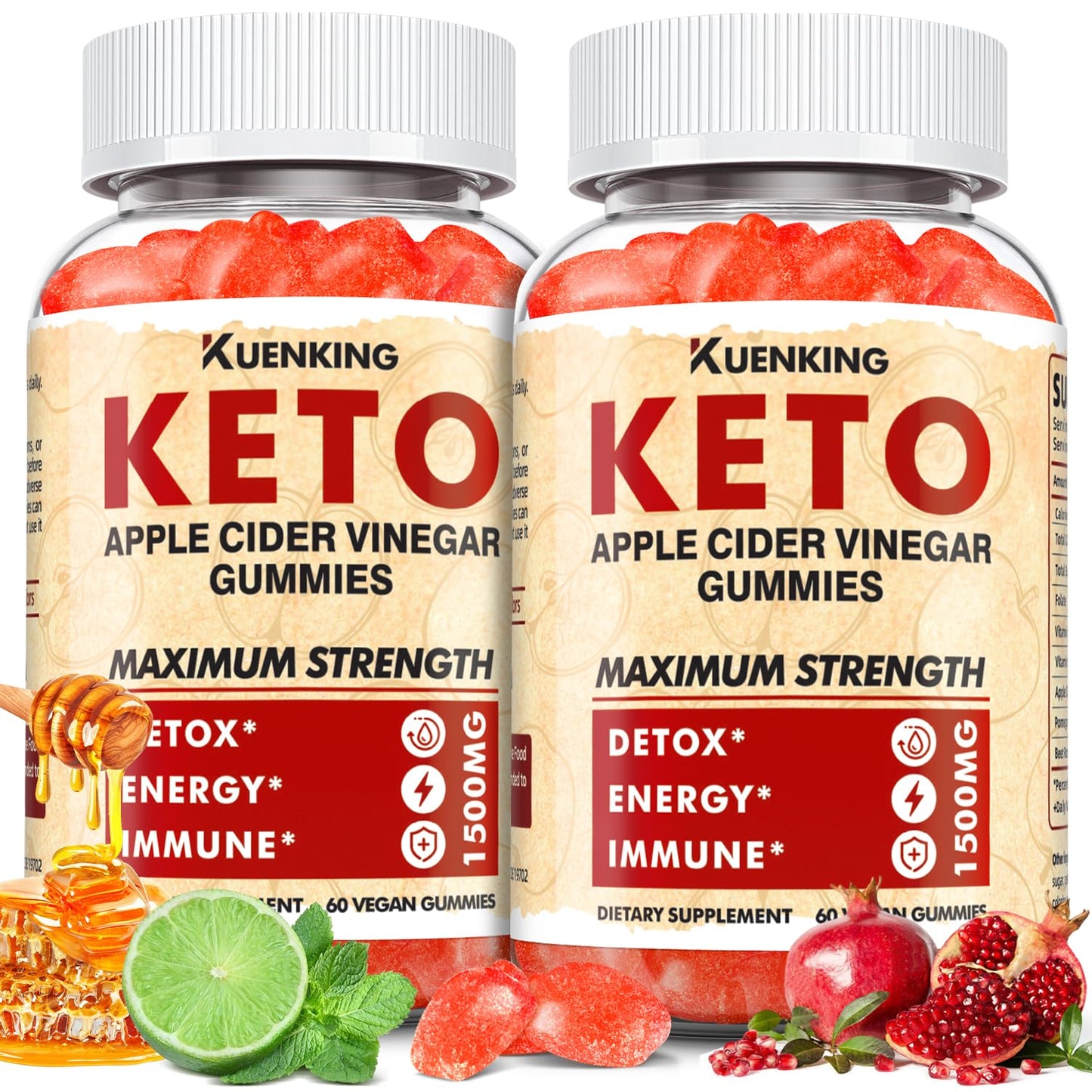 Keto ACV Gummies Advanced Formula, Apple Cider Vinegar with Mother & Lemon Honey Flavor, Vitamins B6 & B12 - Vegan & Non-GMO - Supports Gut Health, Metabolism & Fat Burn for Women (120 Count)
