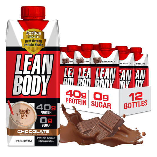 Lean Body Ready-to-Drink Chocolate Protein Shake, 40g Protein, Whey Blend, 0 Sugar, Gluten Free, 22 Vitamins & Minerals, LABRADA, 17 Fl Oz (Pack of 12)